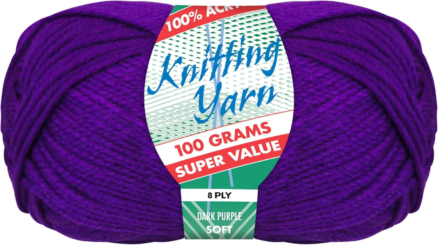 100% Acrylic 8-Ply Knitting Yarn 100 G, Dark Purple