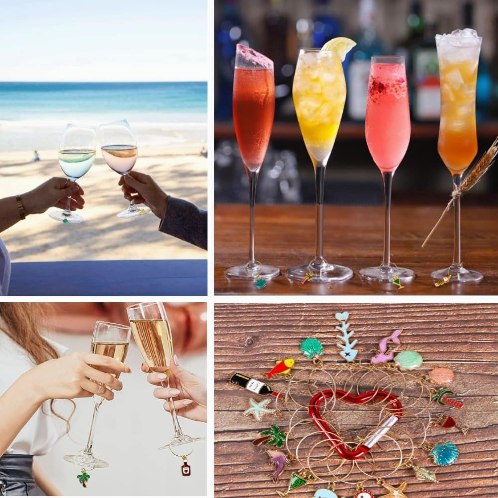 HIDOSNG Beach Theme Wine Glass Charm, 25Pcs Identifiers Wine Glass Charms Markers Tags Identification Drink Markers Charms Accessories for Party Wedding Bar image number 3