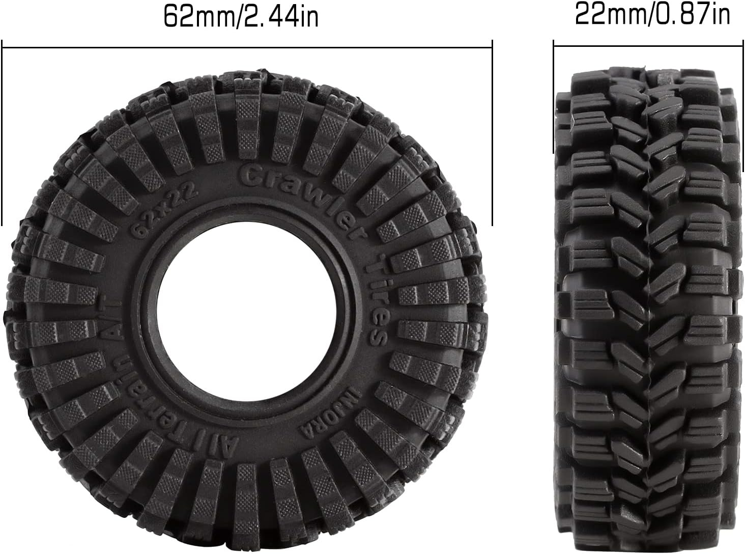 INJORA 1.0 Tires All Terrain Super Soft Sticky Tires for 1/18 TRX4M 1/24 RC Crawler Axial SCX24 FMS FCX24 Enduro24 (T1014) image number 4