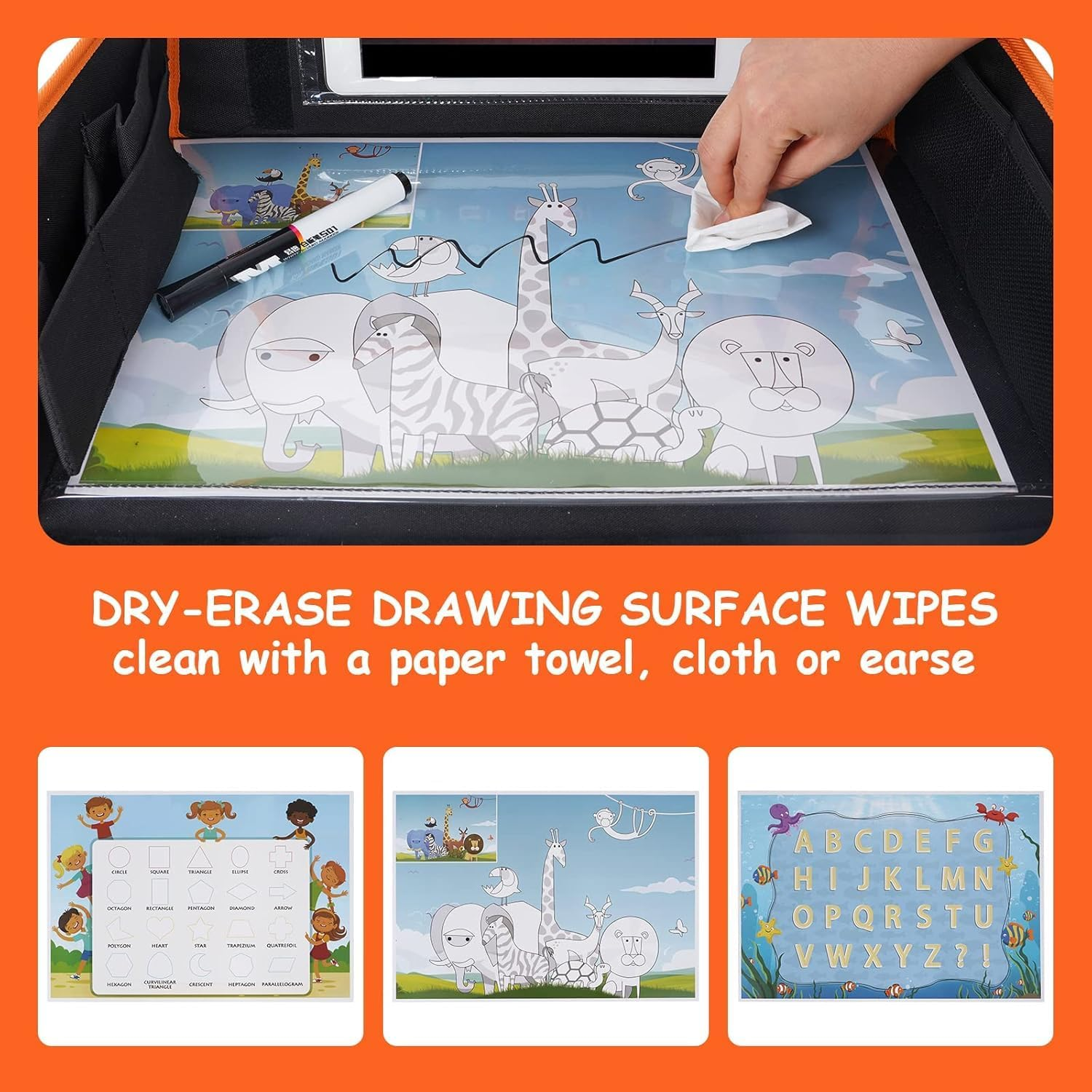 Heyinova Travel Tray,For Kids Car Seat,Car Seat Organizer Toddler with Dry Erase Board Car Lap Desk Table with Ipad Holder, Storage Pocket, Kids Active Eating Tray for Road Trip, Airplane, Stroller