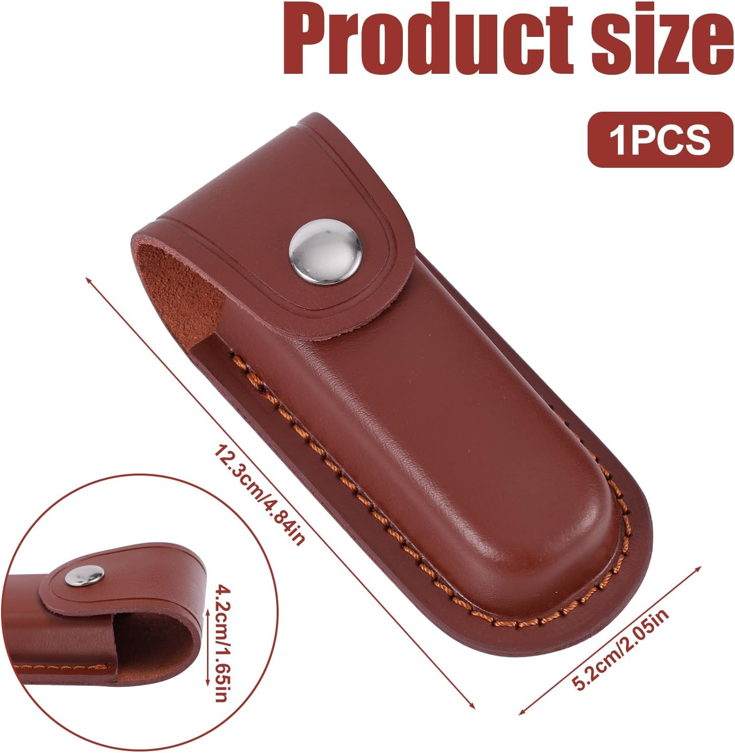 Leather Knife Sheath for Belt, 4.84X2.05 Inch Folding Leather Knife Holder Portable Pocket Knife Sheath Practical Knife Holster for Cycling, Hiking, Mountaineering, Camping (Brown) image number 2