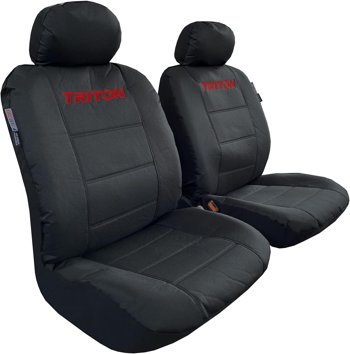 Heavy Duty Canvas Seat Covers for Mitsubishi Triton Dual Cab 2006-2022, Black Waterproof Auto Car Protectors Universal Fit Airbag Compatible