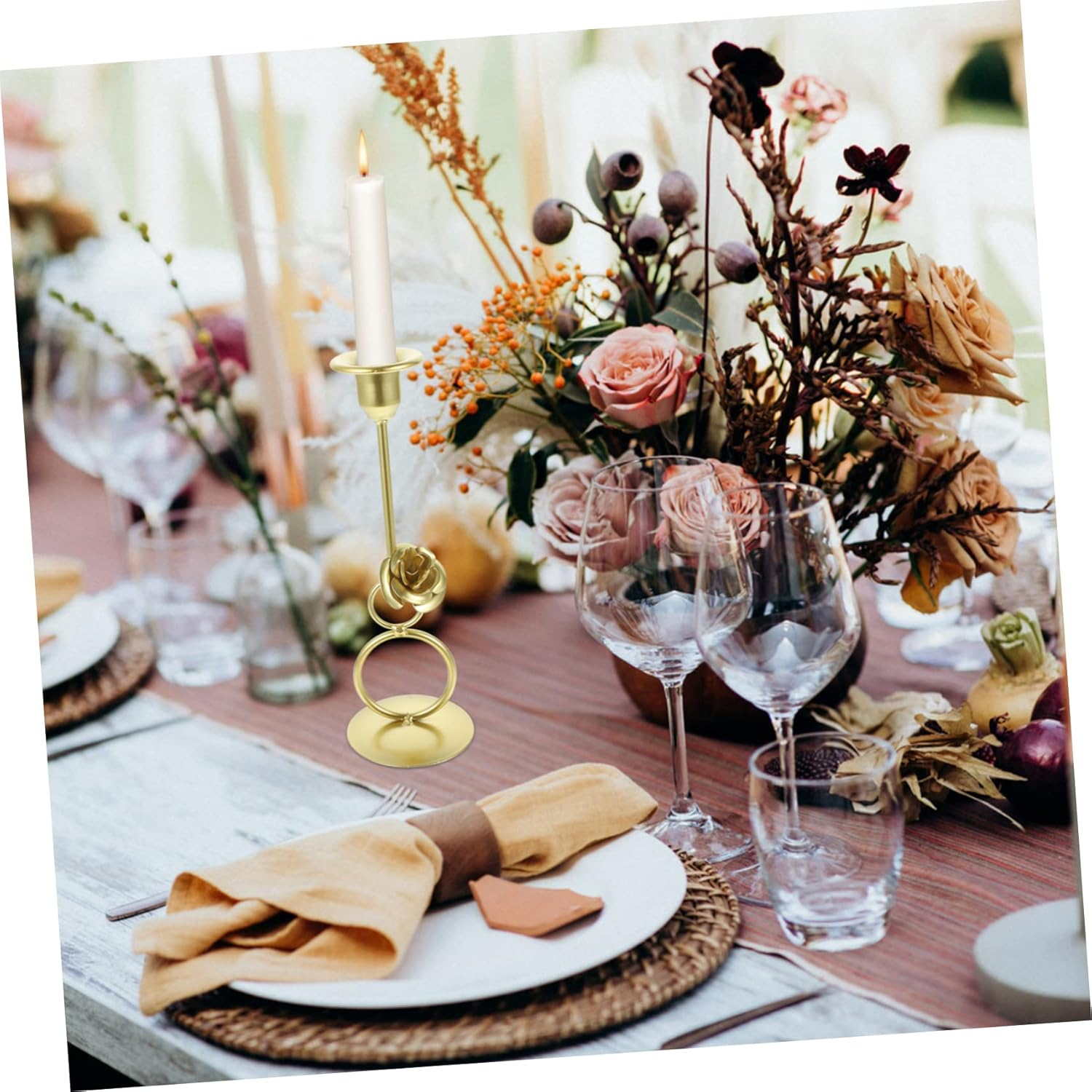 ABOOFAN Iron Candlestick Ornaments Metal Pillar Candle Holder Tabletop Centerpiece for Home Decor for Dinner Party Desk Display