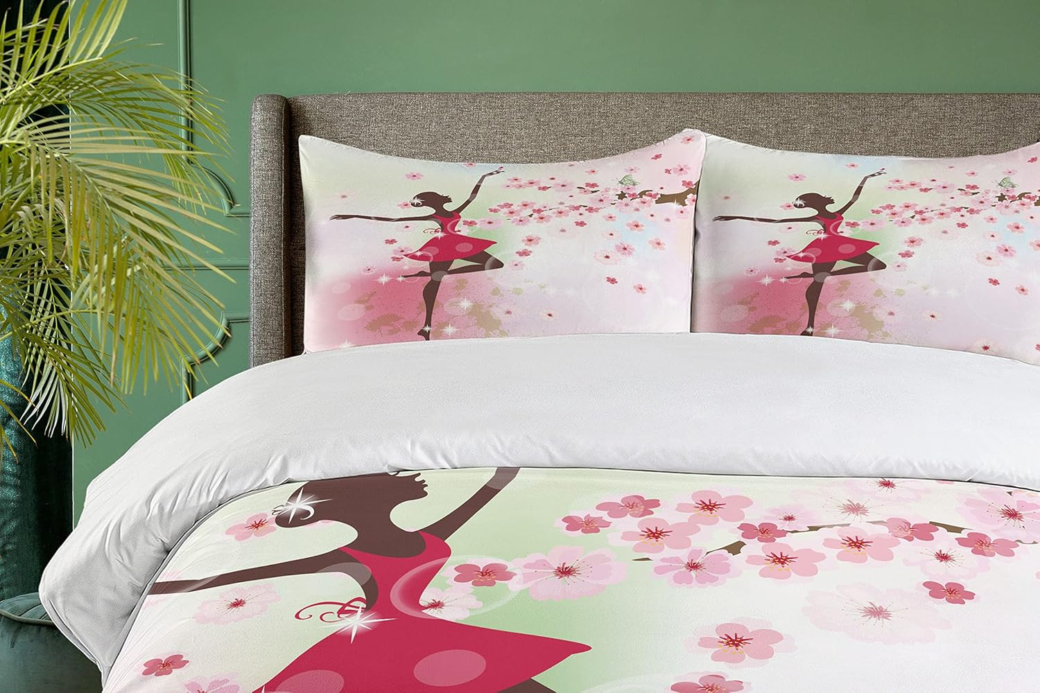 Kids Room Duvet Cover Set by Ambesonne Ballet Butterfly Fairy Ballerina Princess Dancer Flowers Tree Branch Floral Girls Party Print 2 Piece Bedding Set with 1 Pillow Sham Twin / Twin XL Size image number 5