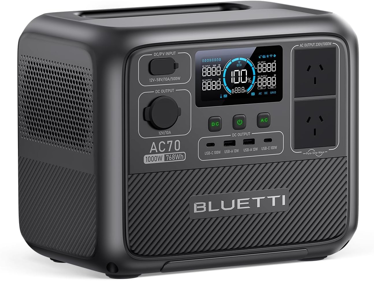 BLUETTI Portable Power Station AC70, 768Wh Lifepo4 Battery Backup W/ 2 1000W AC Outlets (Power Lifting 2000W), 100W Type-C, Solar Generator for Road Trip, Off-Grid, Power Outage (Solar Panel Optional) image number 5
