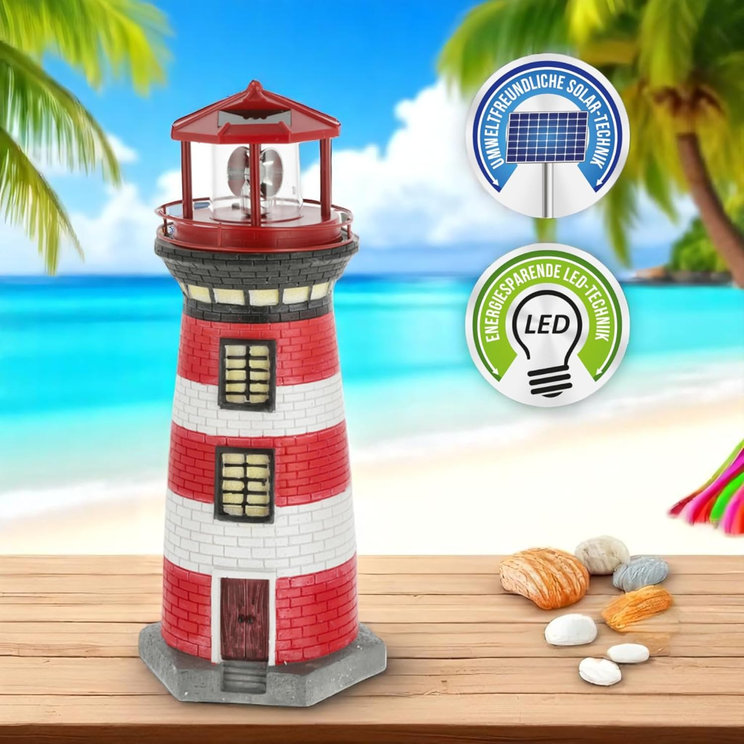 MIJOMA Solar LED Lighthouse with Light - Weatherproof & Detailed for Garden & Balcony - Solar Decoration Made of Polyresin - with Battery & LED Light Technology (38 Cm) image number 5