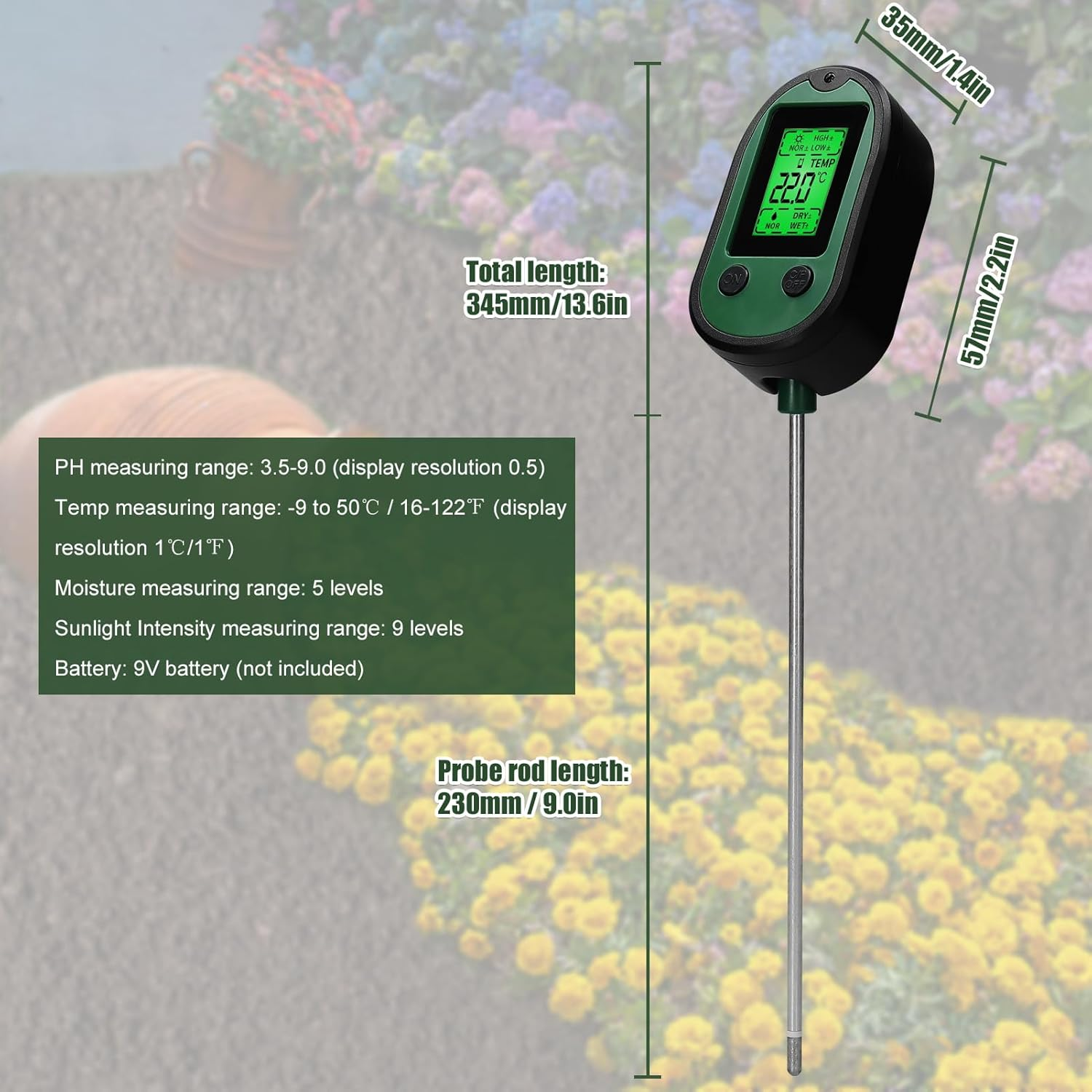 Multifunctional Soil PH Tester High Accuracy Temperature Sunlight Intensity Garden Planting Handheld Test Tool Detect Device image number 5
