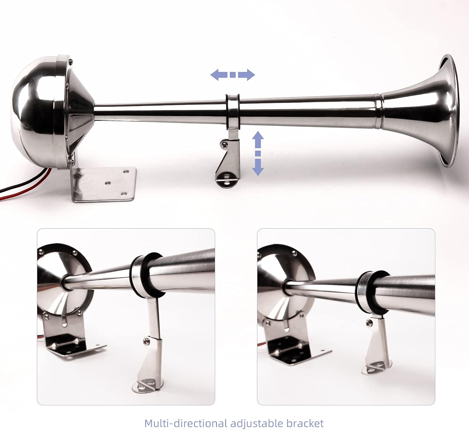 FARBIN 12V Marine Horn, Single Trumpet Stainless Steel Horn, Waterproof Electric Horn for Ships Boats Sailboats Yachts Trucks SUV RV Touring Car Etc. (Single Stainless Steel Short Pipe, 12V) image number 1