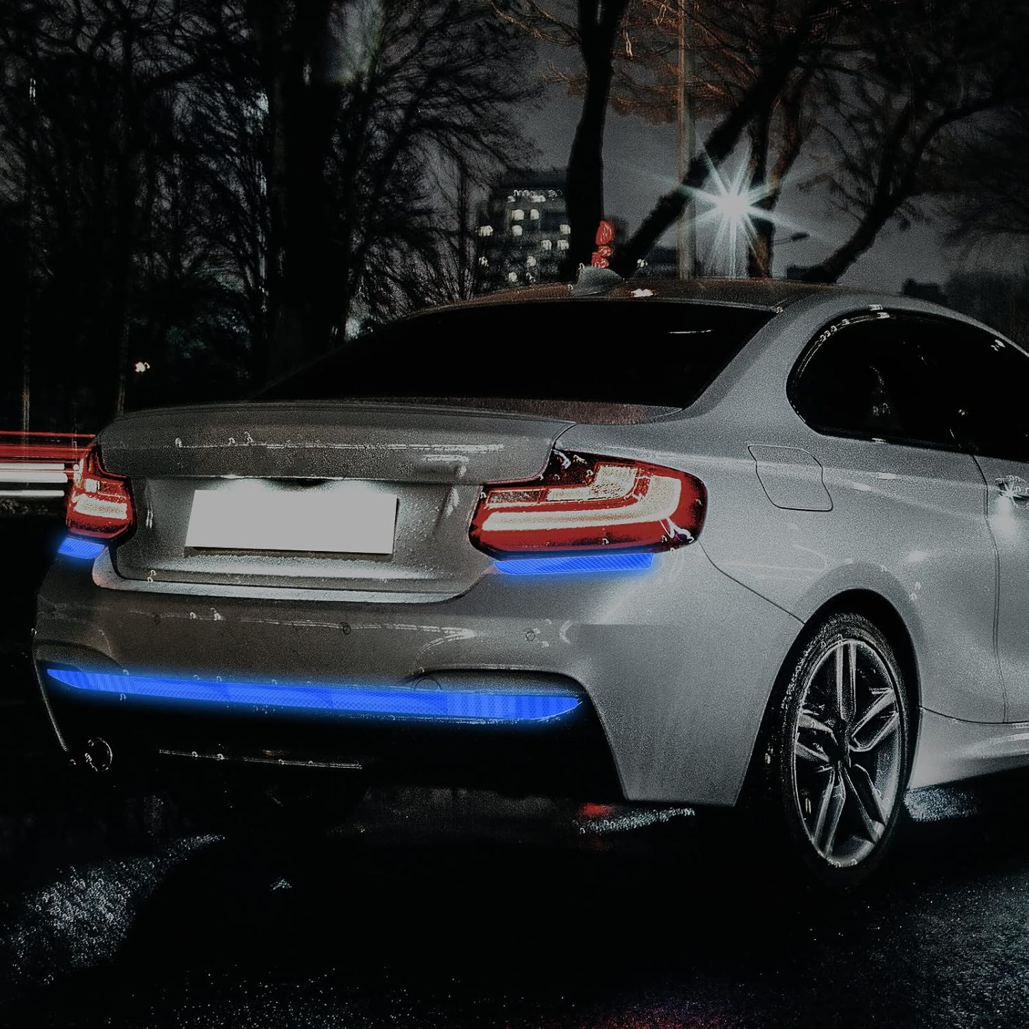 Frienda 7 Pcs Auto Strong Reflective Stickers Includes Car Bumper Reflective Stickers Car Trunk Mirror Decals Night Visibility Waterproof Self Adhesive Decals for Safety(Blue) image number 2