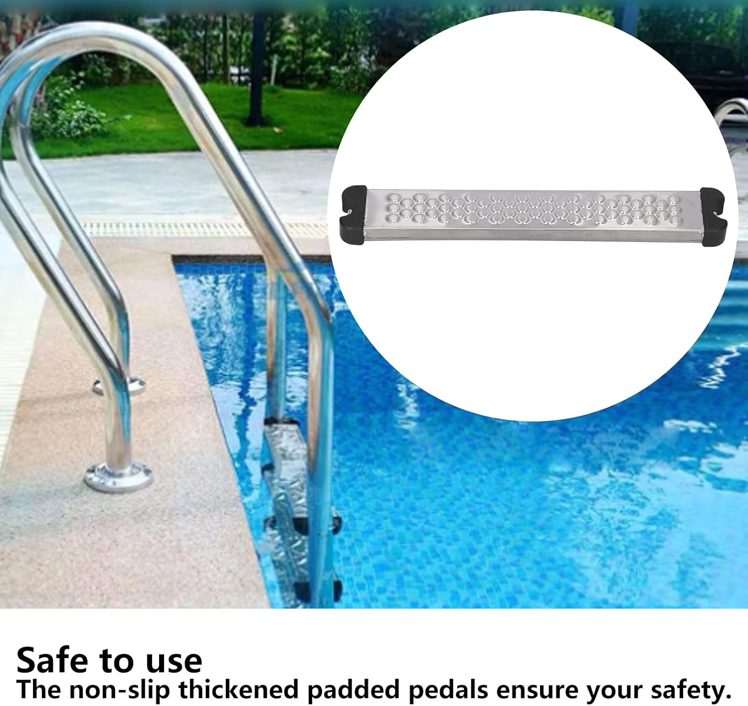 Replacement Pool Ladder Steps, Stainless Steel Replacement Ladder Rung Steps Anti‑Skid Padded Pedal Easy to Install Pool Steps with Screw for Swimming Pool Spa Hot Spring Escalator Pedal