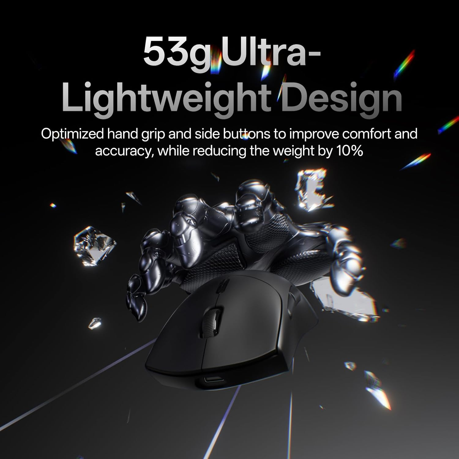 Rapoo VT7 Wireless Gaming Mouse, True 8K Wireless Polling Rate, 53G Lightweight, up to 500 Hr Battery, Nordic Nrf54L15 MCU, 100-Million Mechanical Switch, 10 Programmable Buttons, Macro Enabled, Black image number 4