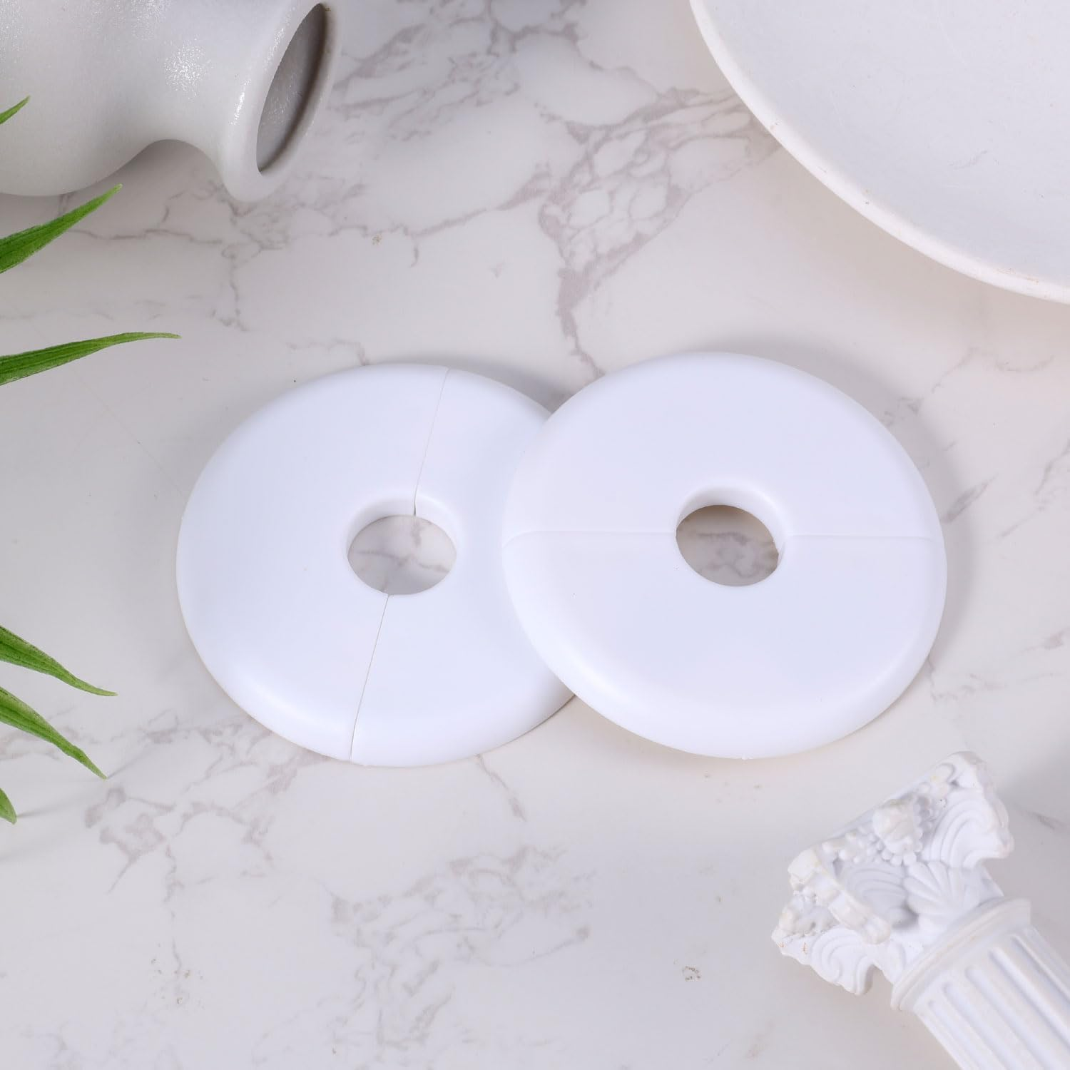 2Pcs Wall Split Flange, Self-Adhesive Escutcheon Plate for 17Mm/0.67In Diameter Water Pipes ABS round Plumbing Cover Plates with Buckle-Design for Faucet Kitchen Toilet (White) image number 3