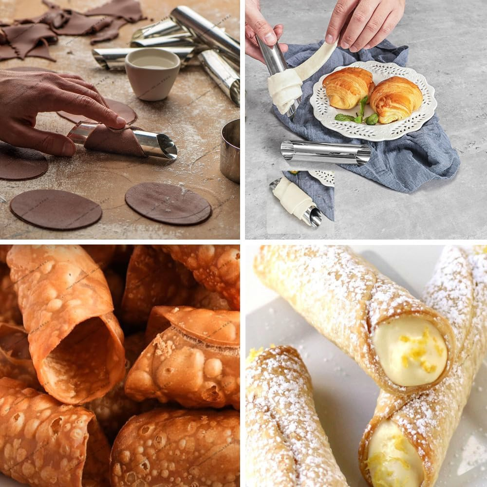 Naisfei 10 Pack Cannoli Tubes,5 Inch Cannoli Tubes Molds, Large Stainless Steel Cannolis Tubes, Non-Stick Cannoli Forms Cream Horn Danish Pastry Molds for Croissant Shells Cream Roll Baking