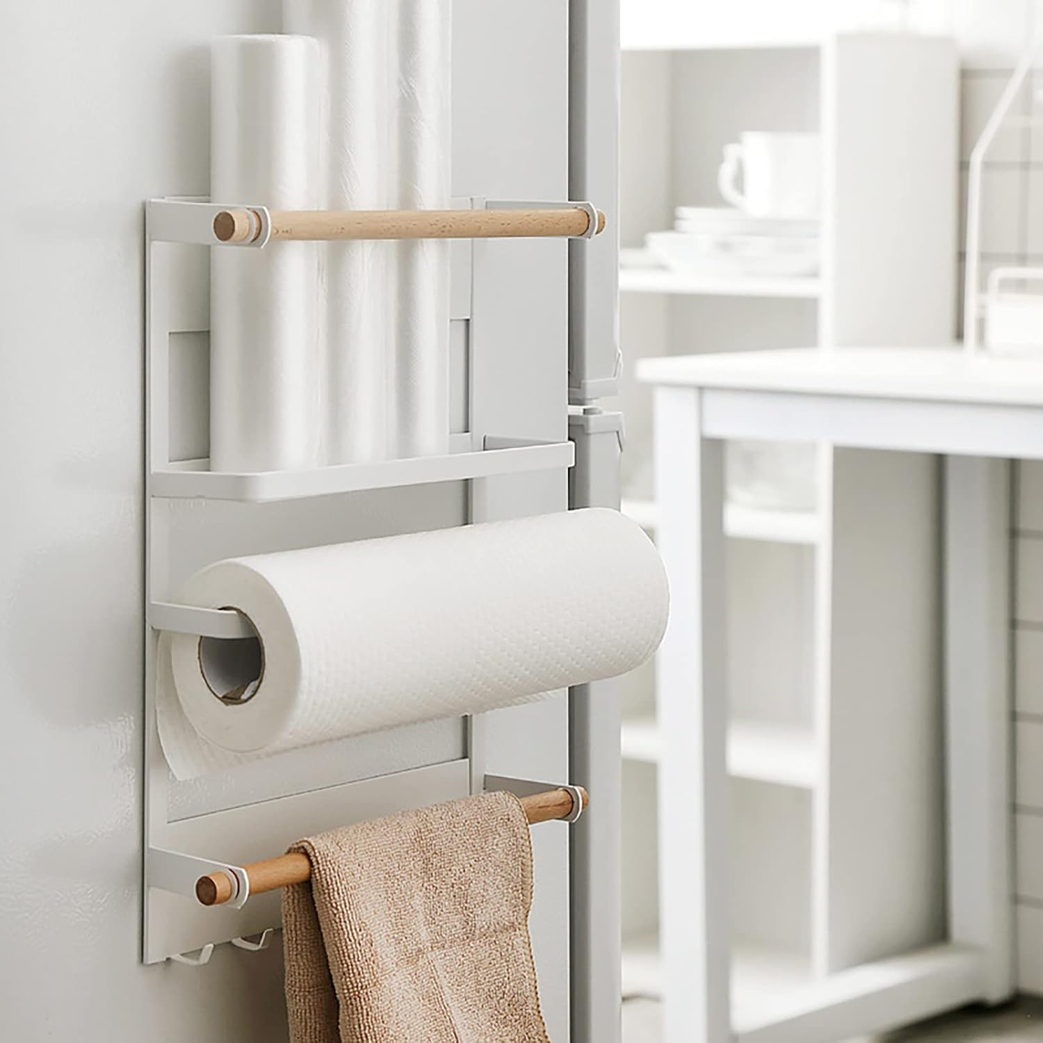 SIC Magnetic Refrigerator Hanging Spice Rack with Roller Rod Metal Frame with Space Saving Hooks (White) image number 6