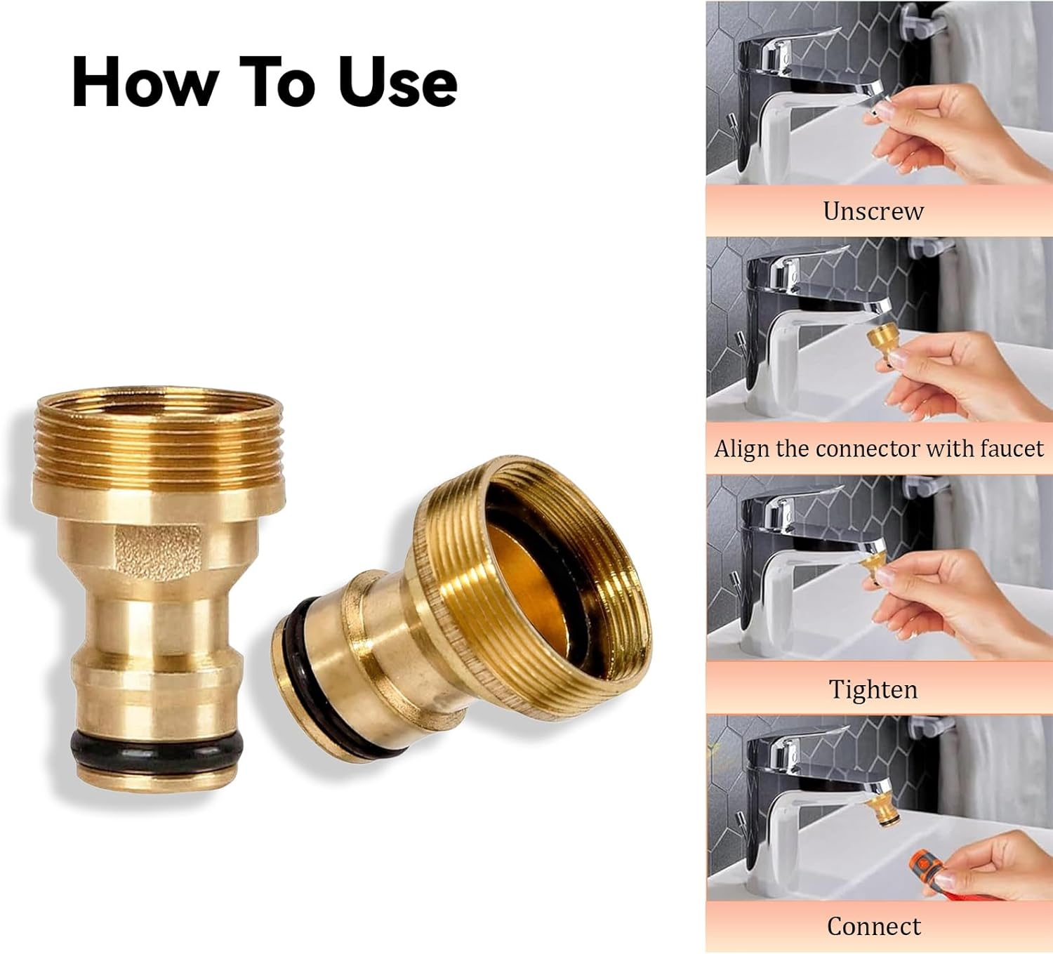 Brass Garden Hose Quick Connect Adapter - Threaded Tap Connector for Kitchen Sink, Bathroom & Outdoor Use, 22Mm Female 24Mm Male Brass Fitting image number 1
