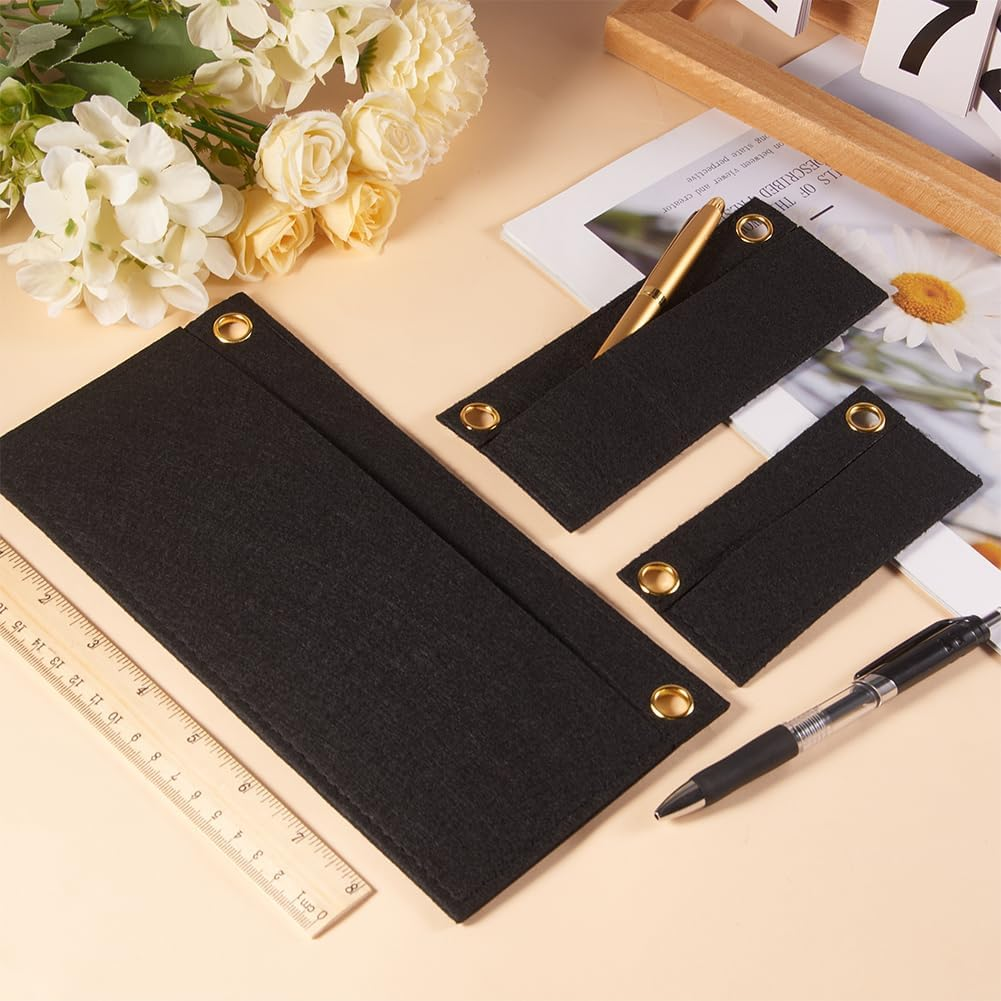 CREATCABIN 3Pcs Black Purse Felt Insert Organizer 3 Sizes Wool Tote Bag Organizer with Eyelet Bag Classic Inner Pocket Storage Multipurpose Handbag for Pochette Envelope Bag Travel Bag Cosmetic Bag image number 2