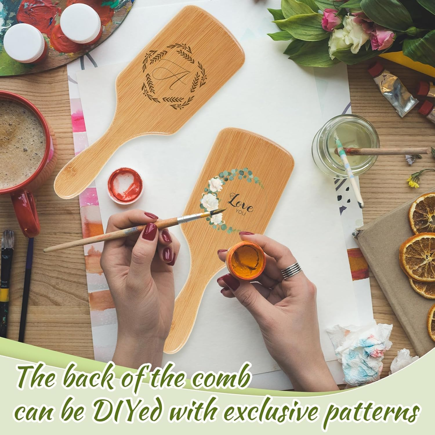 Weysat 48 Pack Bamboo Hair Brushes Bulk Wooden Paddle Detangling Hairbrush with Air Cushion, anti Static Scalp Massage Brush for Women Men, DIY Gift, Salon, Travel, All Hair Types (White) - Natural image number 4