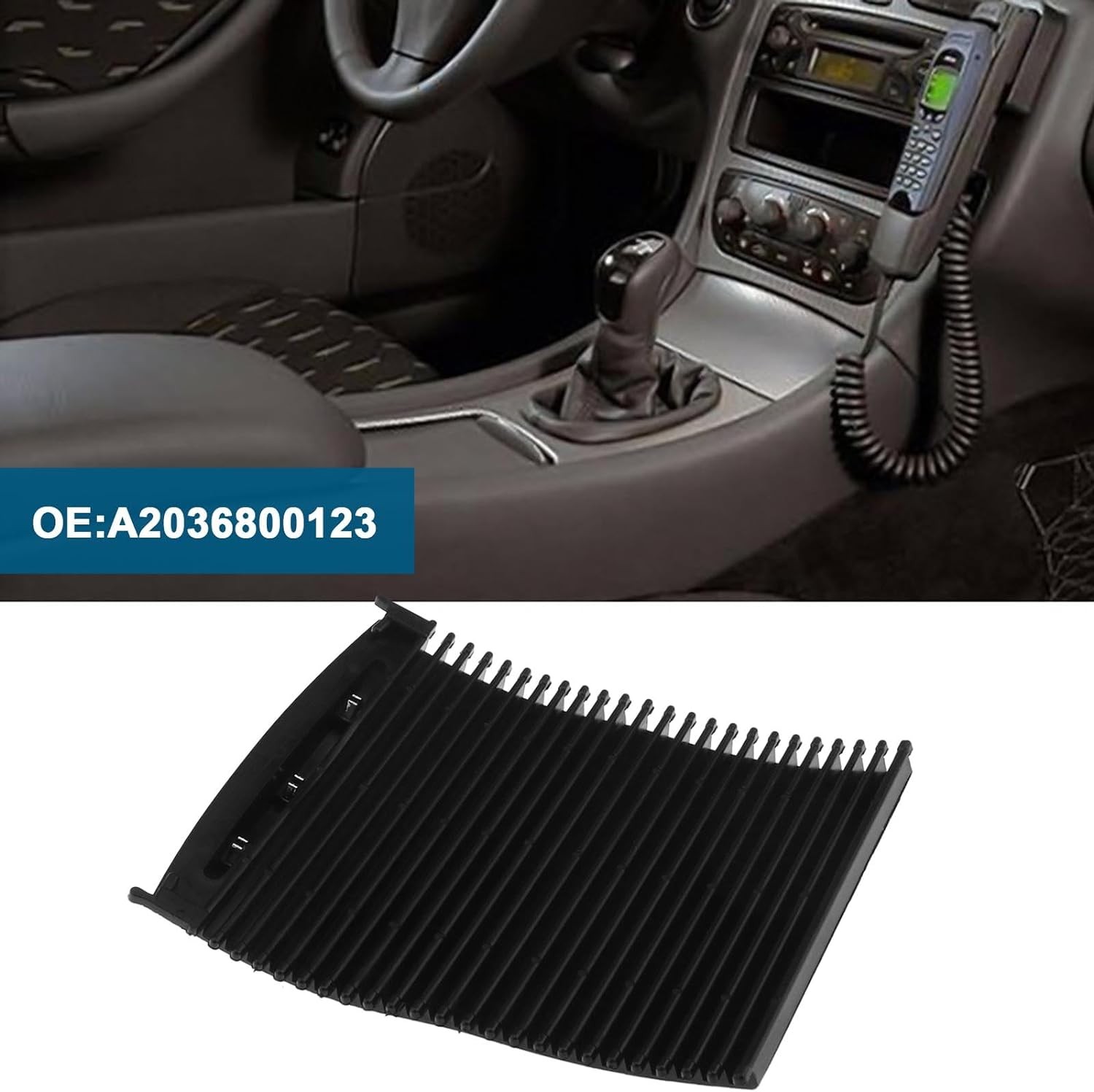 Ecsing Center Console Roller Blind Cover Compatible with C-Class W203 2000-2007 A2036800123 Cup Holder Roller Zipper Center Console Sliding Shutters Black image number 3