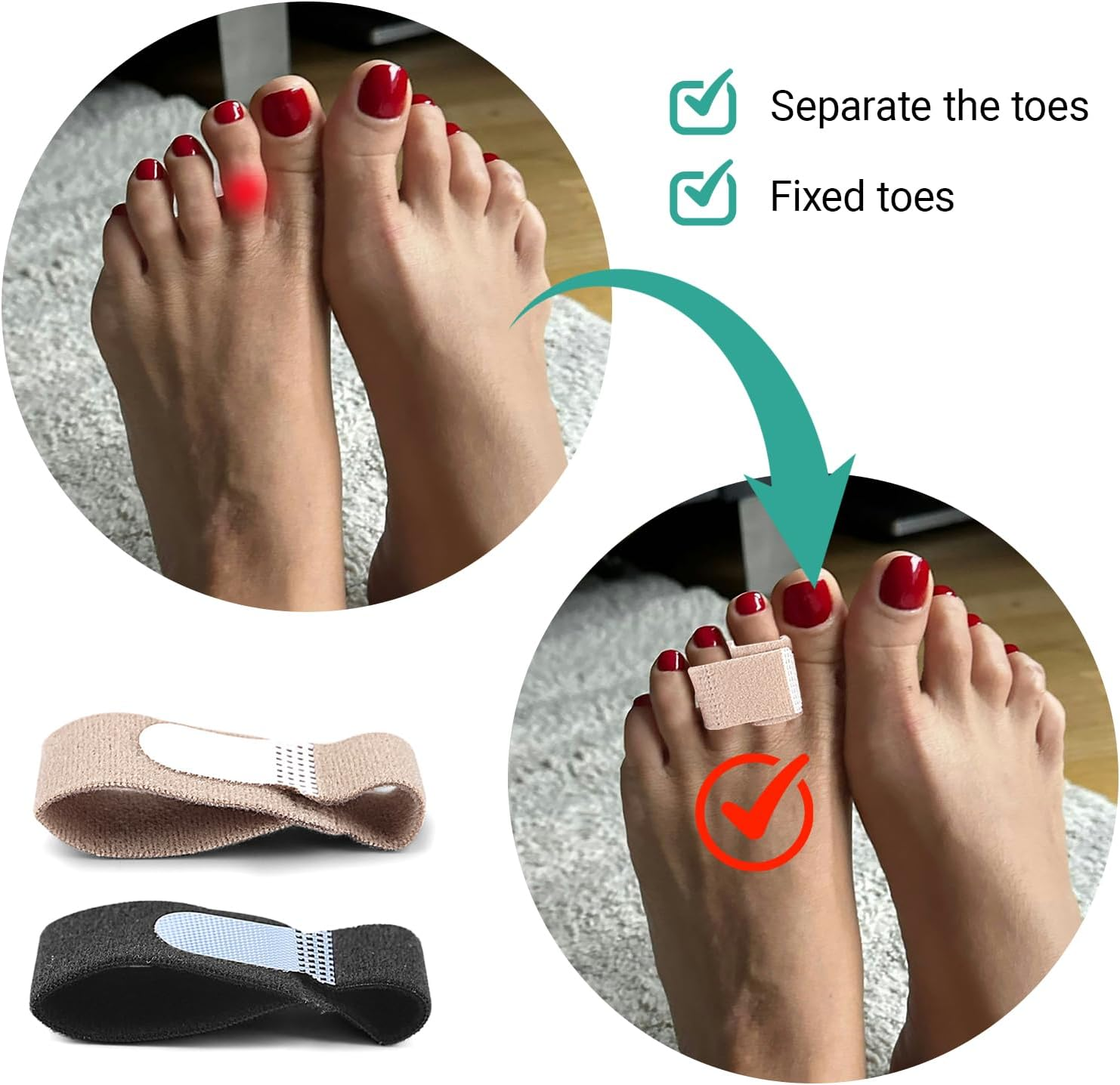 INCAUCA 3 Sizes Fabric Hammer Toe Straightener for Curled Toes, 15Pcs Hammer Toe Corrector Splints for Women Men Straightening Hammertoes Broken Toe, Toe Finger Buddy Wrap Tape, Skin Color image number 6