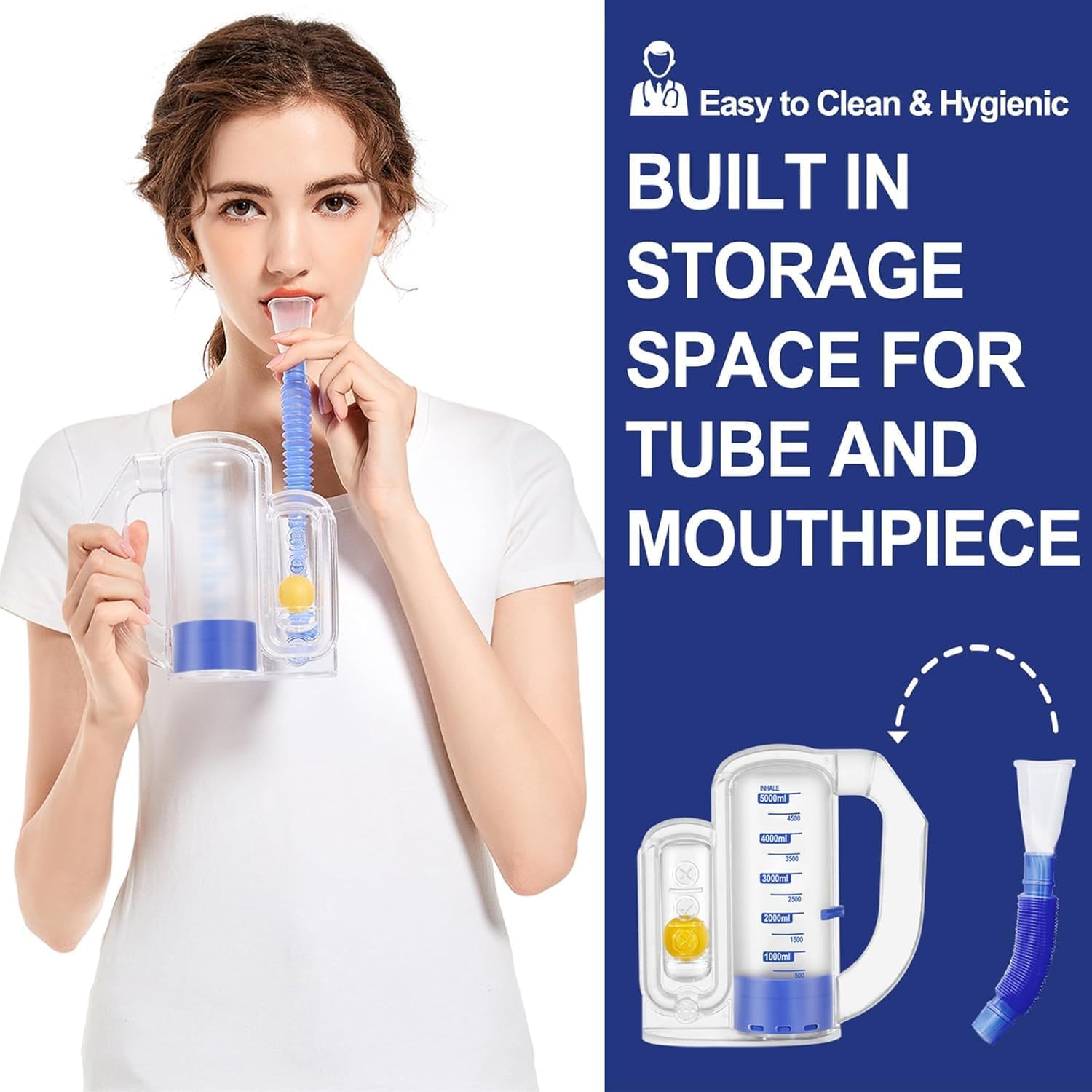 Incentive Spirometer Adult, Breathing Exercise Device for Lungs, Deep Breathing Trainer for Adults - 5000Ml Volume Measurement with Flow Rate Indicator image number 3