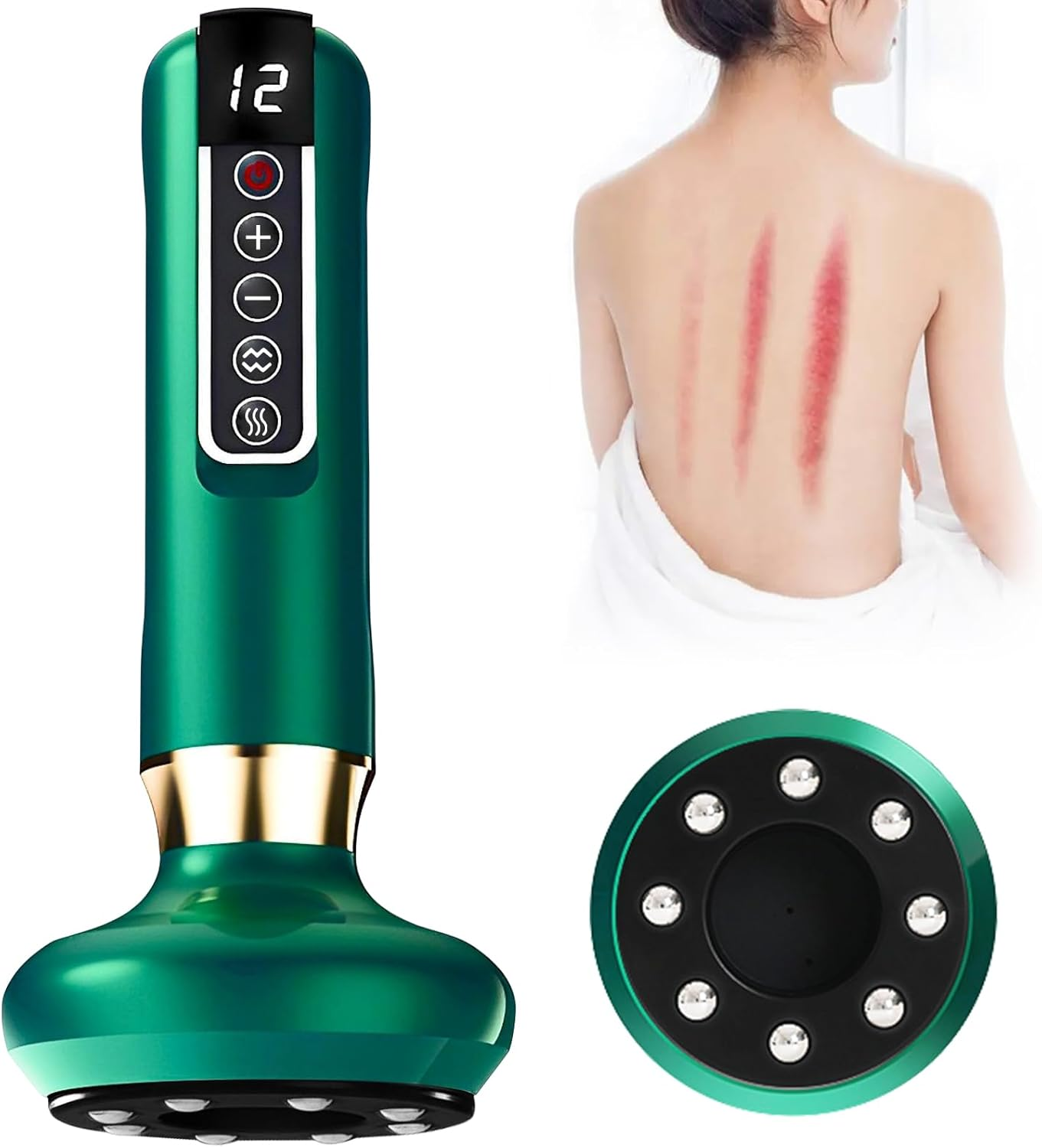 12 Level Electric Cupping Smart Scraping Massager Heating Guasha Massage (12-Speed Green)