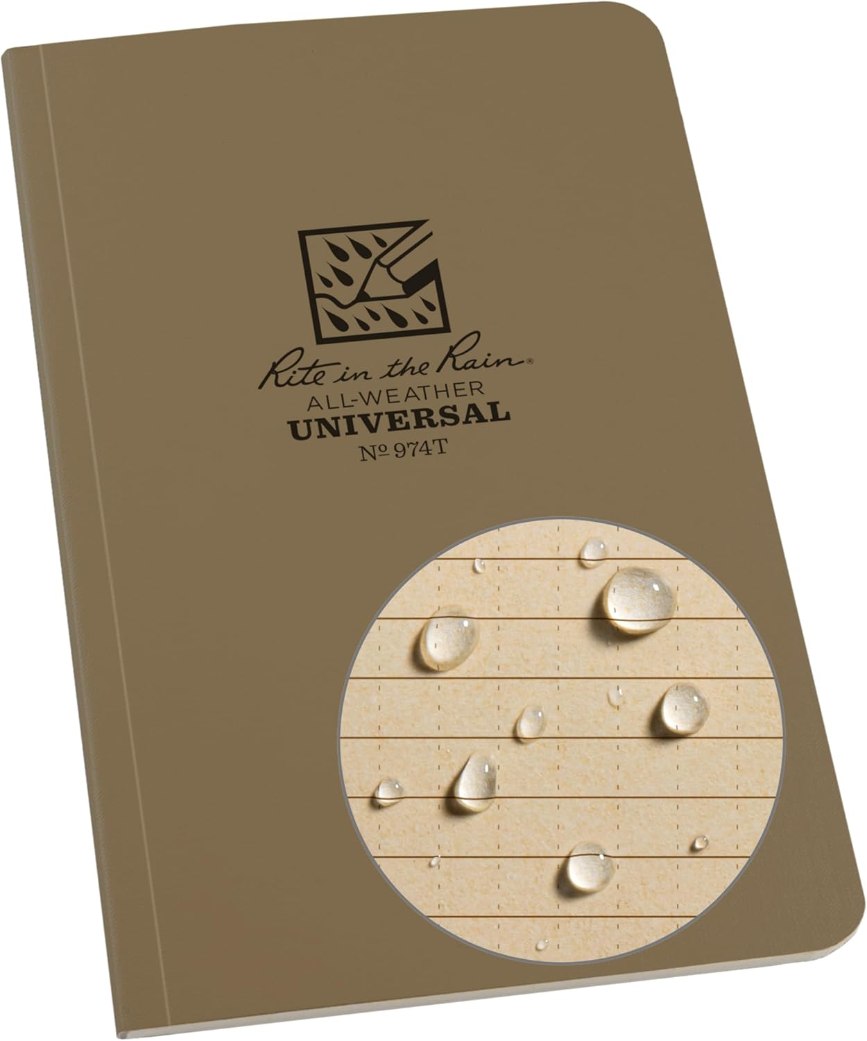 Rite in the Rain Weatherproof Soft Cover Notebook, 4.625" X 7.25", Green Cover, Universal Pattern (No. 974)