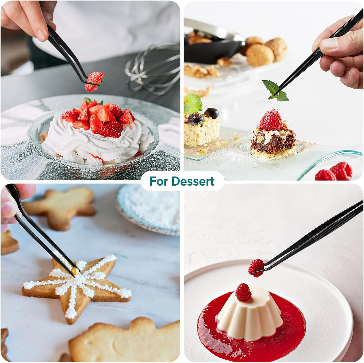 Kitchen Tweezer Tongs Set,6 Pcs Kitchen Tweezers,6.3" Cooking Tweezers Set,Stainless-Steel Food Chef Culinary Tweezers Tongs for Baking Decorating Feeding Plating,Black image number 6