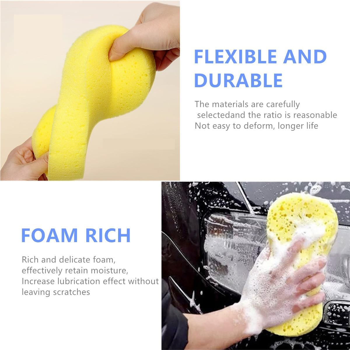 3 Pack Car Wash Sponge,Car Beauty Wash Cotton, Big High Foam, Scratch-Free Finish, Compression Sponge Does Not Deform,For Kitchen, Bathroom, Household Cleaning(Random 3-Color Mix) image number 6