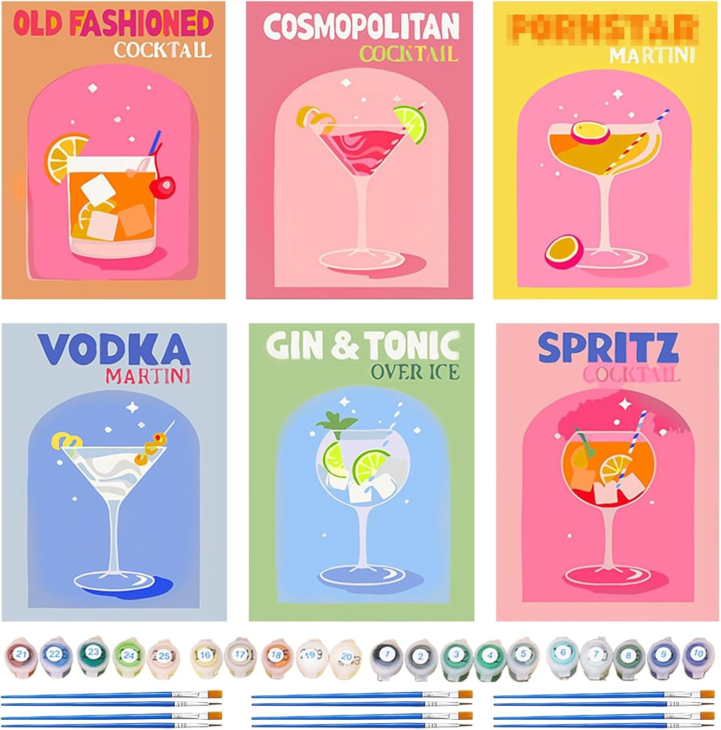 UOY Paint by Numbers, Cocktail Painting by Numbers, 6 Pieces, Paint by Numbers, Adult Painting Set, Painting Adults for Home Decor (15 X 20 Cm) image number 5