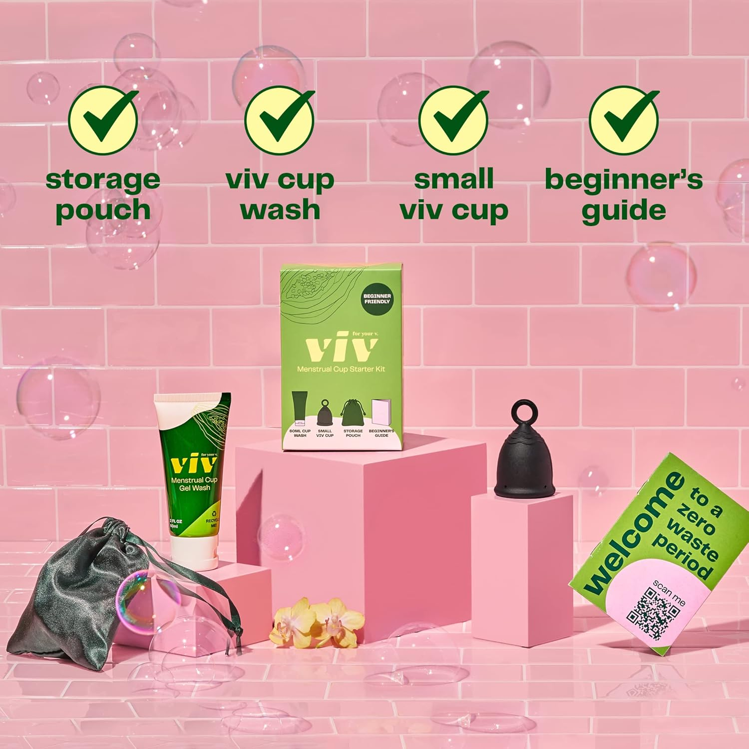 Viv for Your V Cup Starter Kit - Menstrual Cup Kit for Beginners - Sustainable Period Care - Easy to Use & Remove Period Cup W/ Cleanser & Storage Pouch - Plastic-Free, Non-Toxic, Vegan, Cruelty-Free image number 3