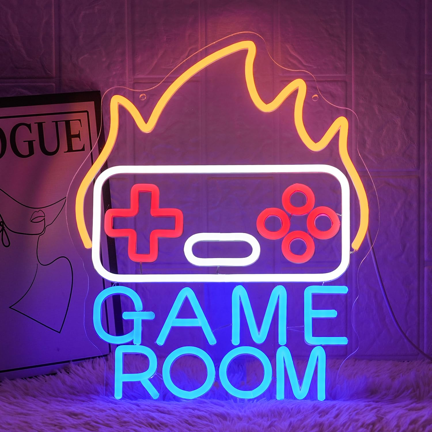 LMSIGNLY Game Room Neon Sign for Wall Decor Gamer Neon Light Flame Neon Light Sign Gaming LED Sign Blue Letter Neon Signs for Bedroom Teen Boys Bedroom Home Game Zone Competition Decor