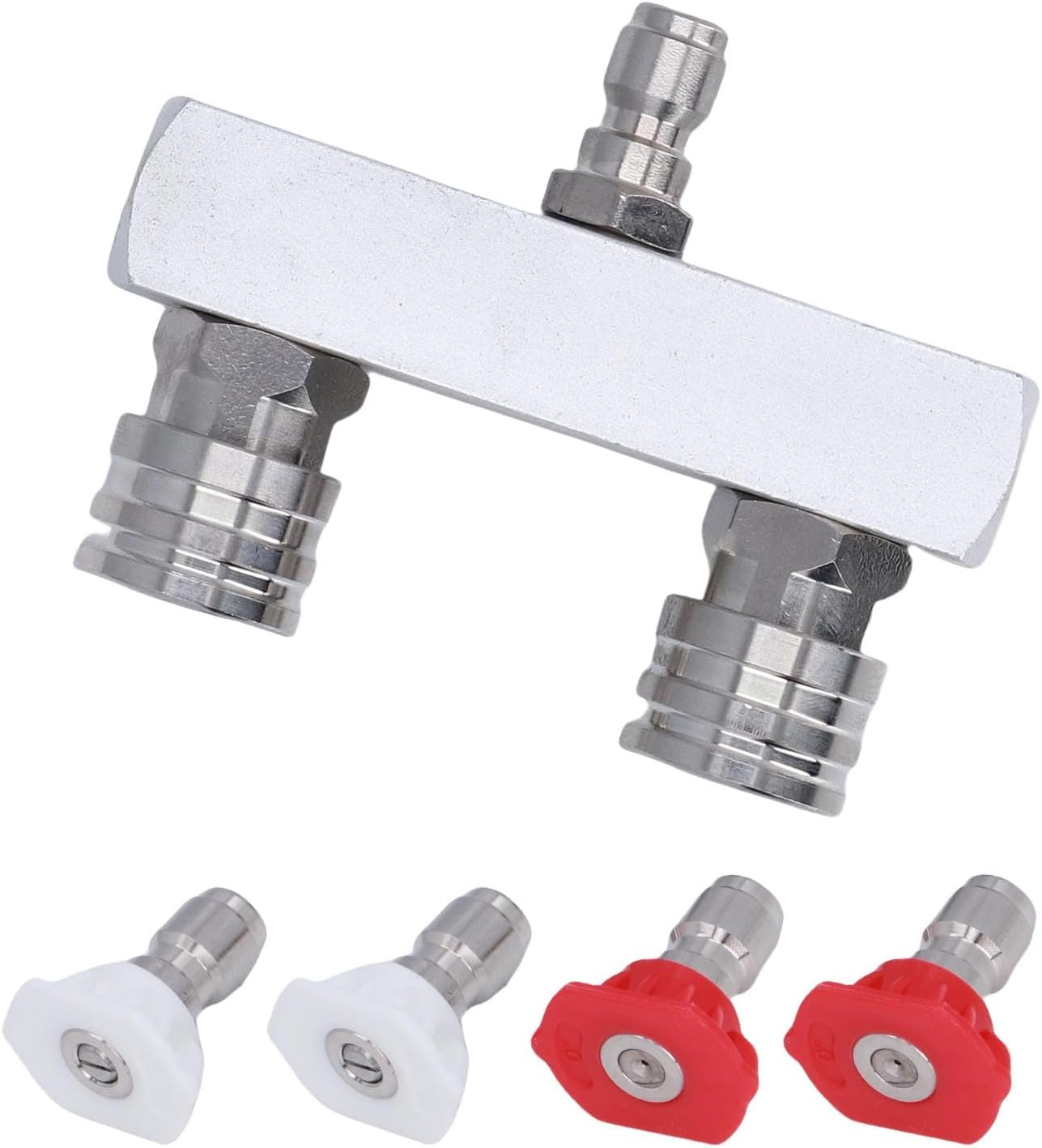 Jiawu Pressure Washer Tips, 2 in 1 Dual Power Washer Nozzle Tips, 1/4 Inch Quick Connect Aluminum Alloy Spray Nozzles with 0 Degree Red & 40 Degree White Nozzle, 4500PSI image number 6