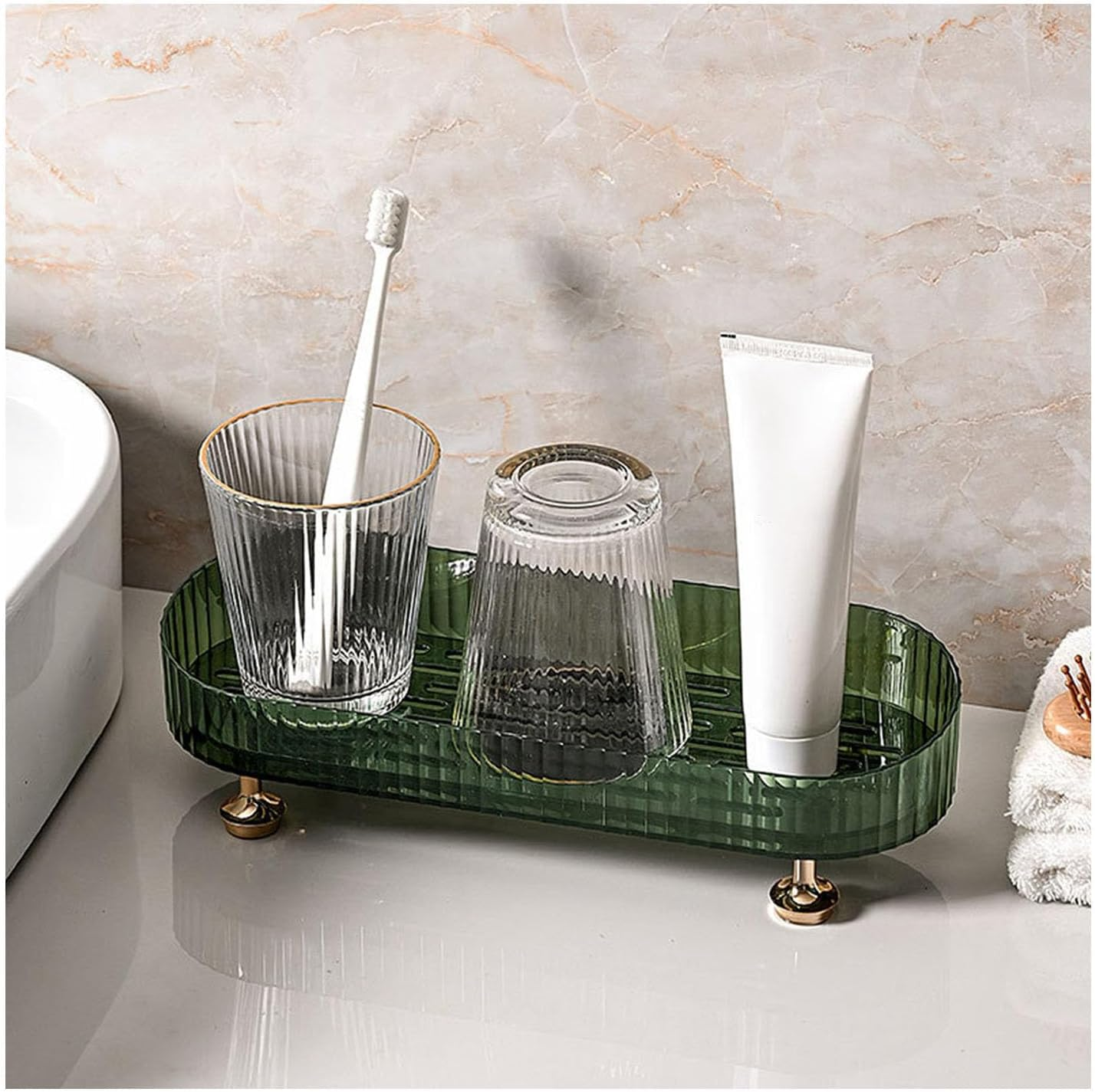 Makeup Perfume Organizer Tray, Small Bathroom Trays for Counter, Decorative Perfume Holders, Vanity Make up Organizer for Skincare and Cosmetics (Clear)