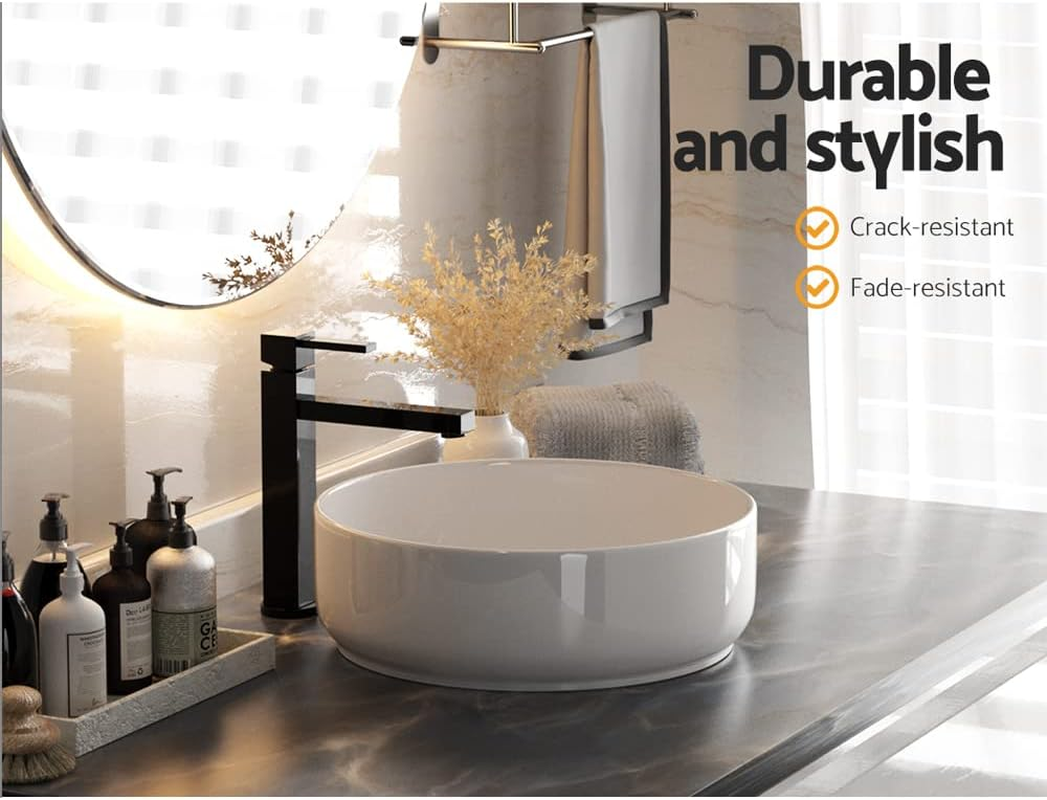 Cefito Bathroom Basin Vanity Sink, Ceramic Hand Wash Basins Vessel Sinks above Counter Top Tools Kitchen Home Improvement, round Shape High Gloss Finish Scratch-Resistant White