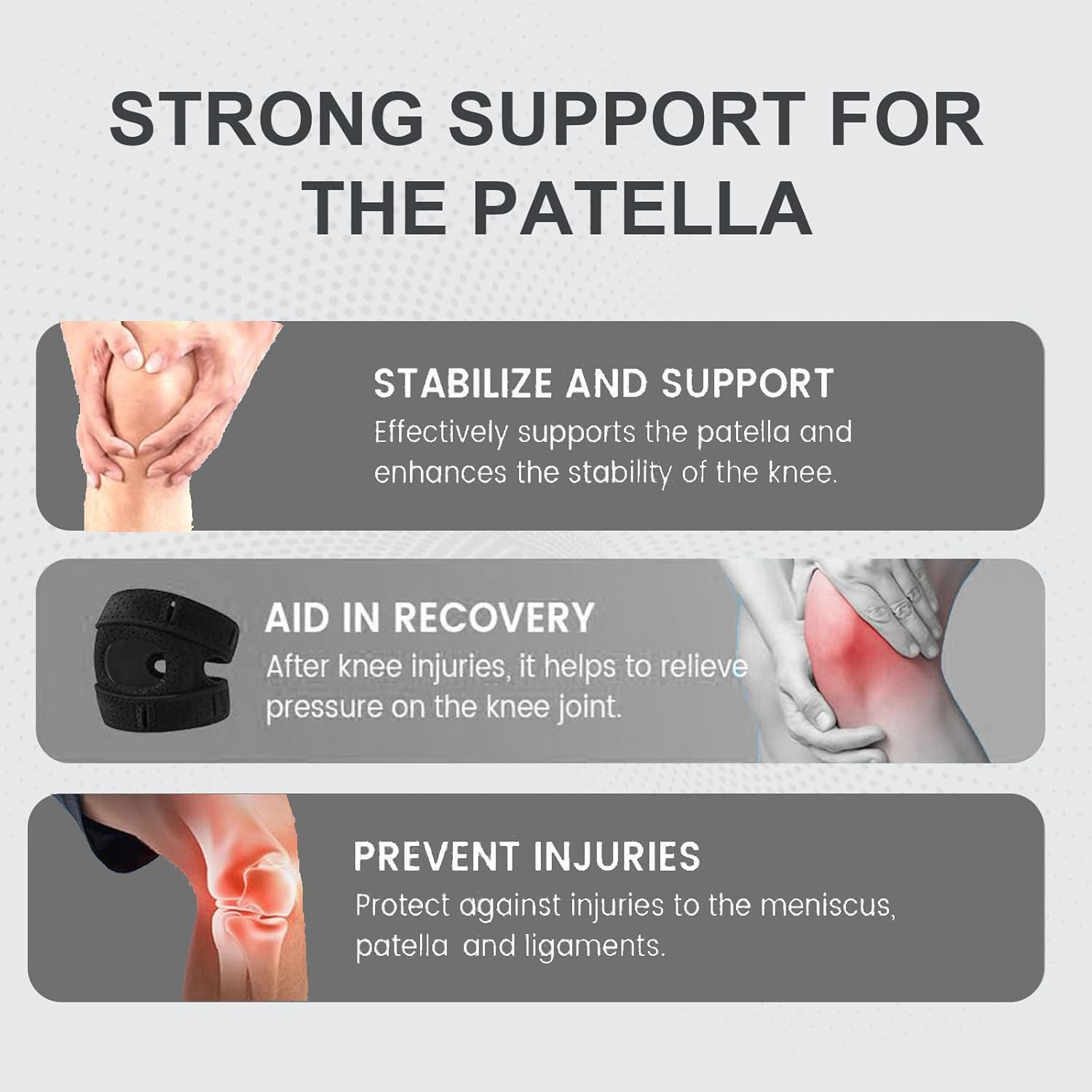 Wellknee Knee Brace 2 Pack &ndash; Adjustable Patellar Support with Tendon Pad &ndash; Relieves Knee Pain, Supports Joint Alignment, for Men & Women, Arthritis, Meniscus, Sports & Running (Grey,L)