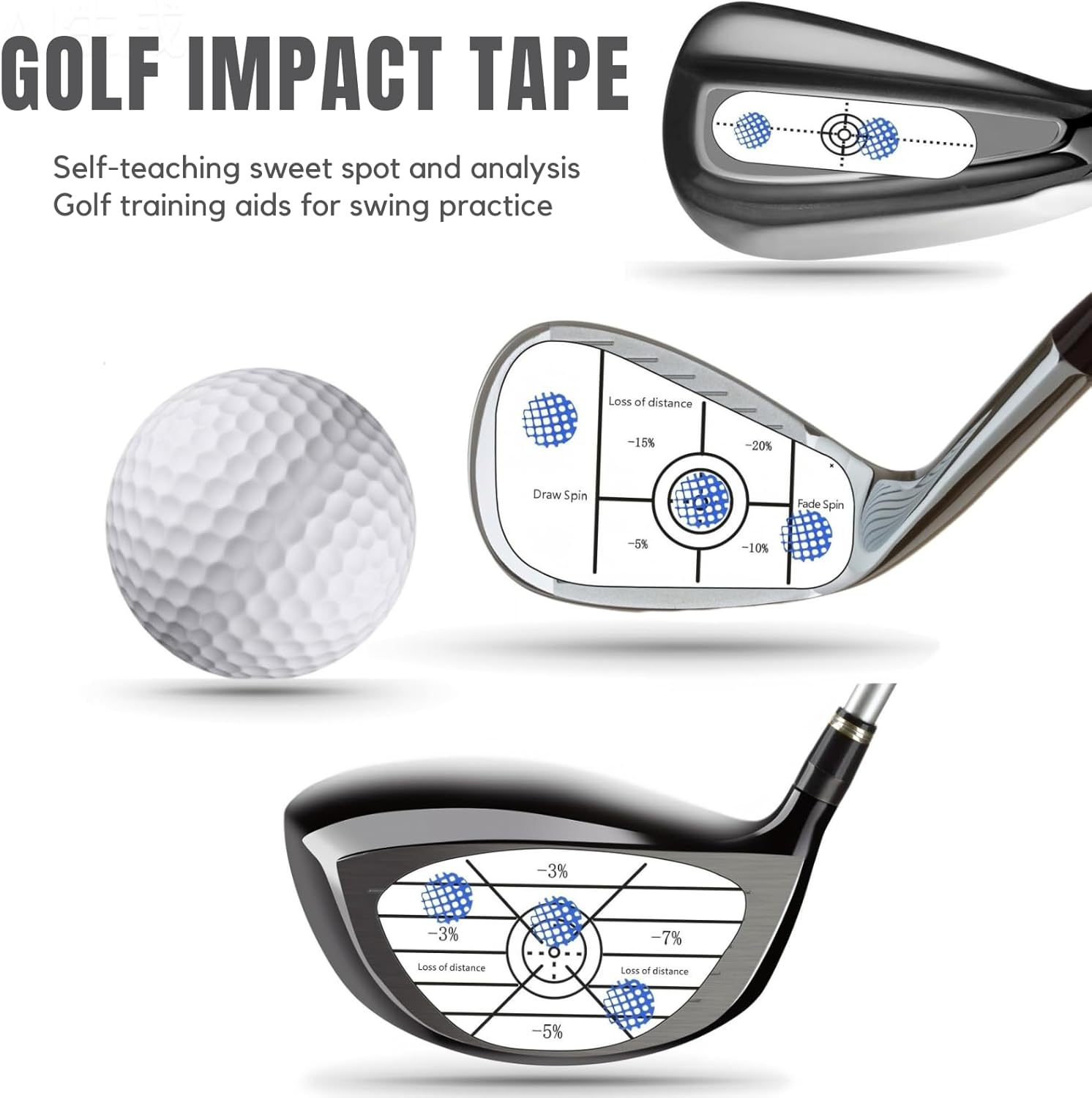 Golf Impact Tape Labels 180 PCS, Golf Impact Stickers for Swing Training Improve, JOMWEN Self-Teaching Sweet Spot and Consistency Analysis, Improve Golf Swing Accuracy and Distance image number 4