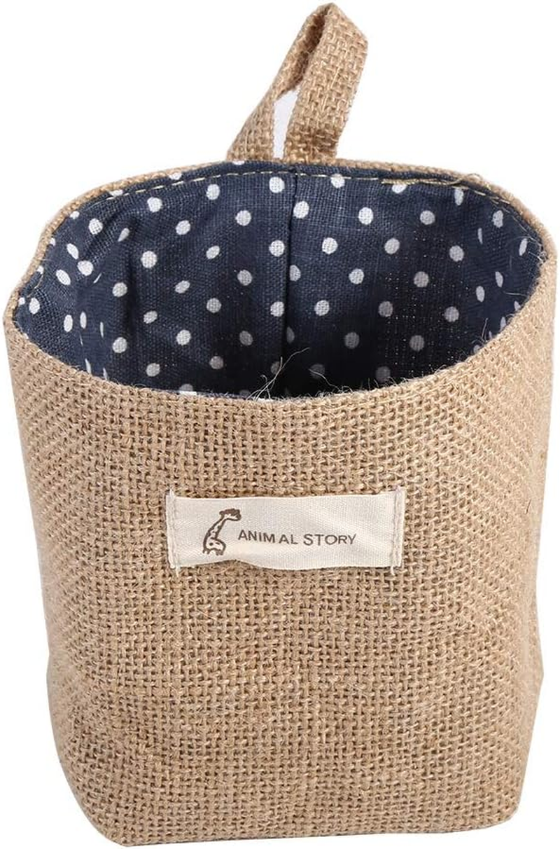 Hanging Storage Bag - Cotton Linen Hamper with Door Hook and Wall Mount - for Home Gadgets, Bedroom, Nursery, Office Storage (Blue Dots)