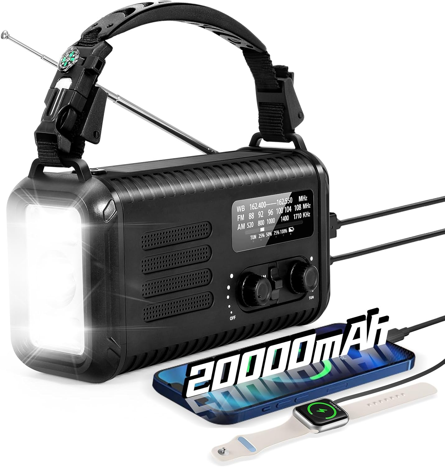 Emergency Weather Radio,20000Mah Solar Radio, Hand Crank Radio with AM/FM/NOAA, Portable Radios with Flashlight & Reading Lamp, Earphone Jack,Sos Alarm, Phone Charger for Indoor Outdoor Emergencies