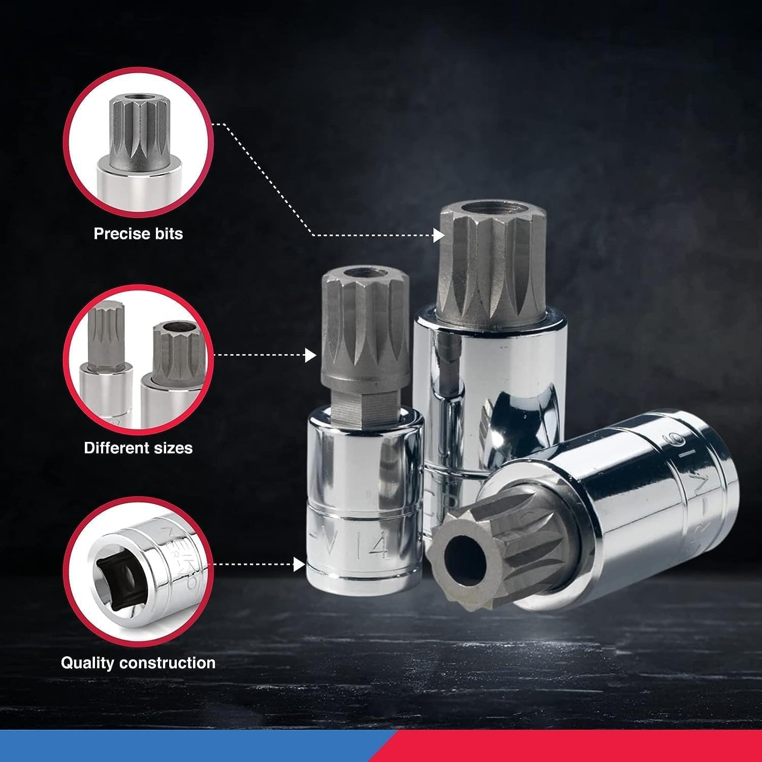 Neiko 10056A XZN Triple Square Spline Bit Socket Set, S2 Steel | 10-Piece Set Metric 4Mm &ndash; 18Mm image number 3