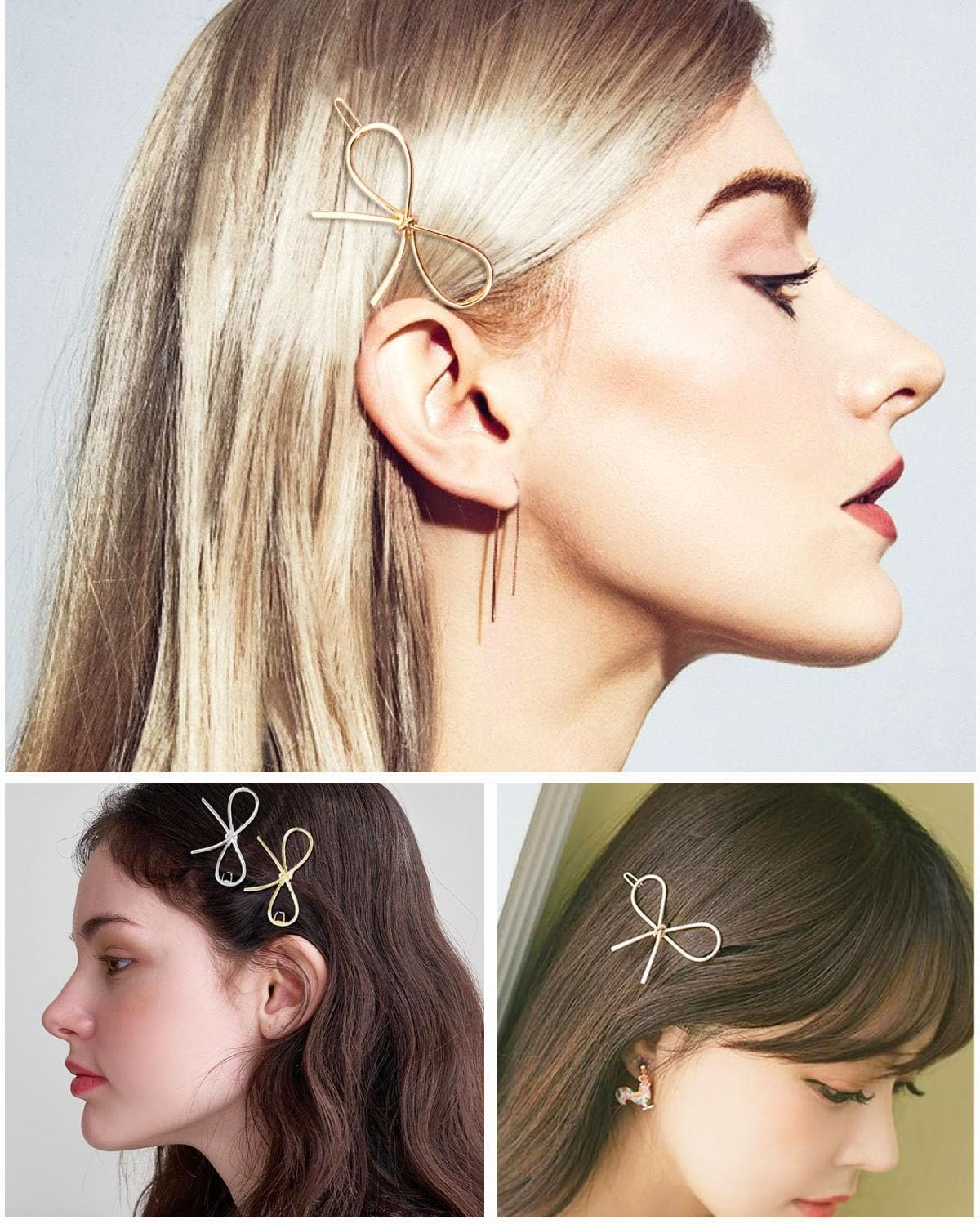 BPTRKOM Pack of 4 Hair Clips Bow - Hair Clips with Metal Bow for Women and Girls, Chic, Simple, Fashionable, Hair Clips Women'S Metal Retro for Wedding Party Girls (Gold, Silver) image number 1