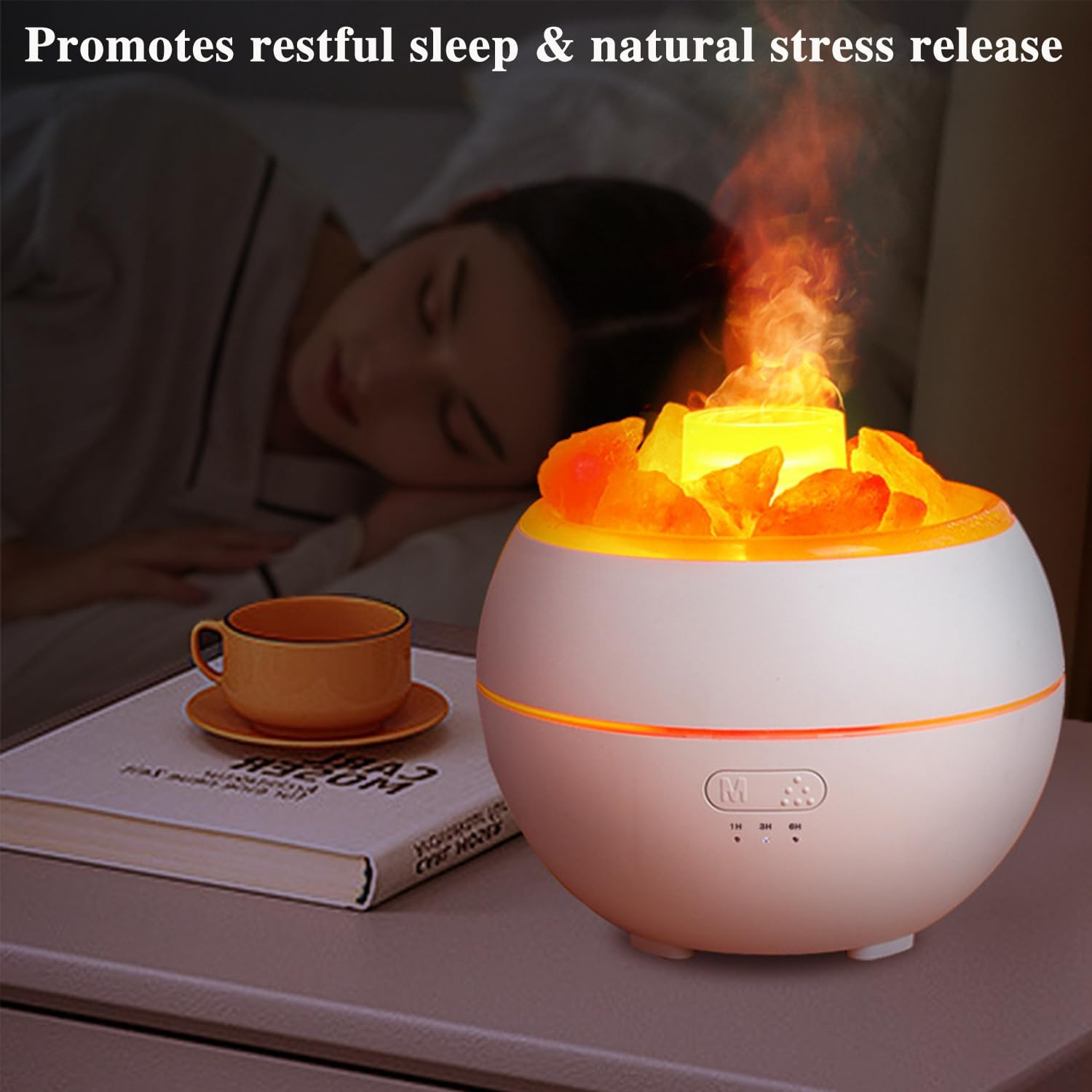 5-In-1 Essential Oil Diffuser & Crystal Himalayan Salt Lamp & Aromatherapy Humidifier & Night Light & Home Decor, Ultrasonic Diffuser with Flame Lighting& Salt Stones& Timer, Safety Auto Shut-Off image number 2