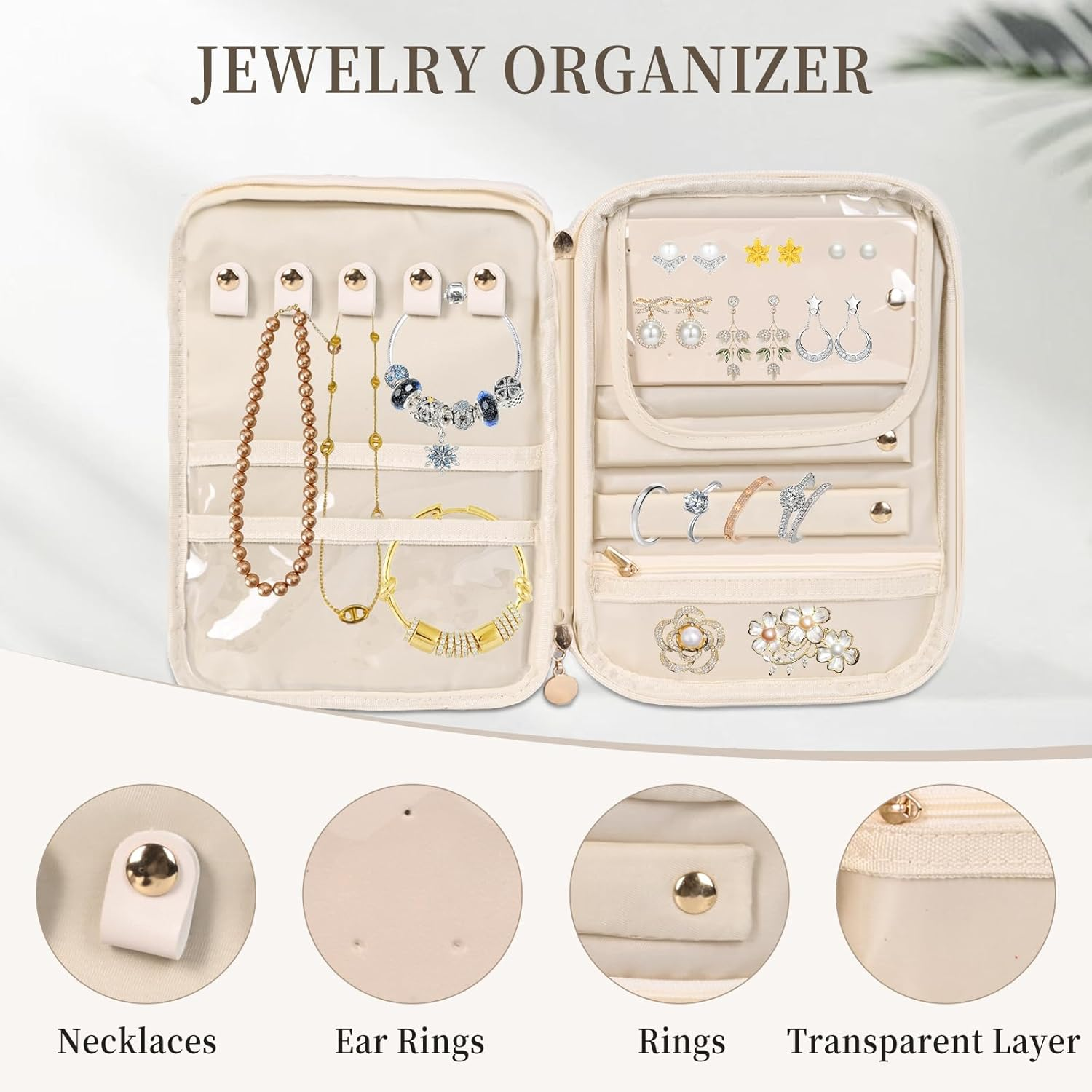 Travel Makeup and Jewelry Organizer Bag Large Capacity Portable PU Leather Cosmetic Bag with Removable Dividers image number 4