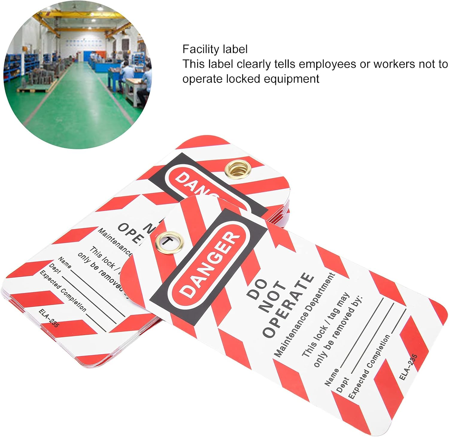 Lockout Tagout Tags, 10PCS Double Sided Danger Do Not Operate Tags PVC Safety Warning Label for Lock Out Tag Out, Out of Service, Electrical Equipment Repair image number 2