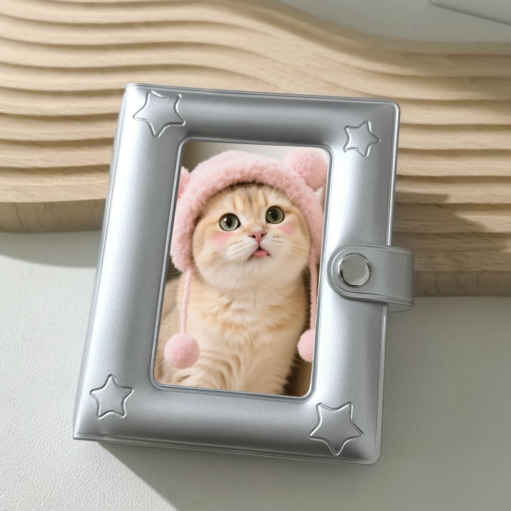 3 Inch Silver Photo Albums, Mini Photo Album Small Picture Book for Photos Patent Leather Star Postcard Album Picture Books with 20 Pages and 40 Pockets Postcard Holder Photoalbum Scrapbook Albums image number 5