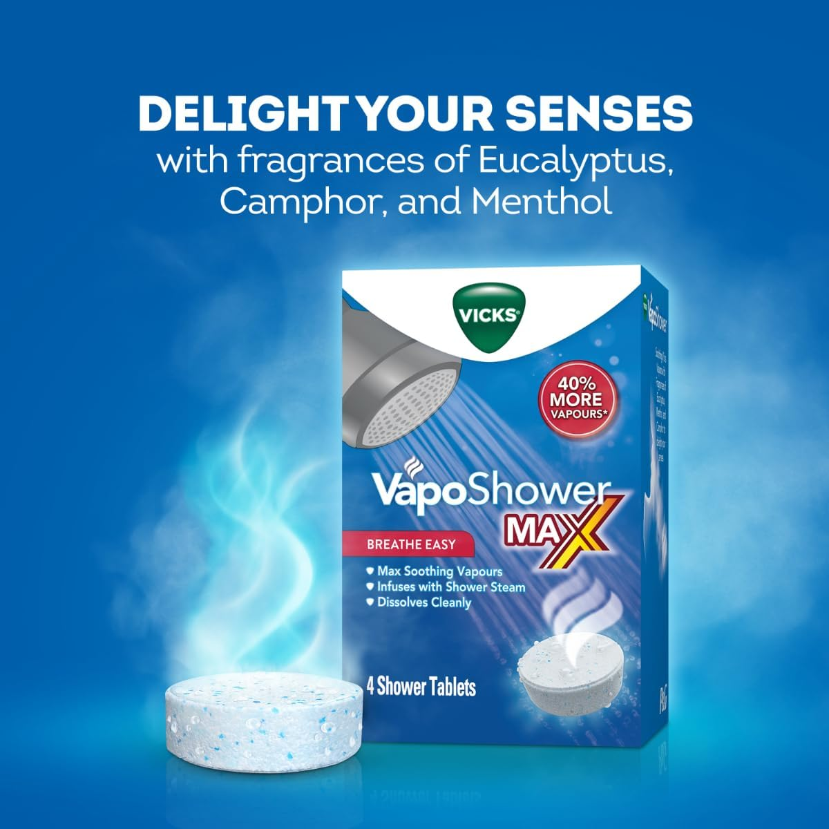 Vicks Vaposhower Max, 4 Shower Tablets &ndash; Breathe Easy image number 1