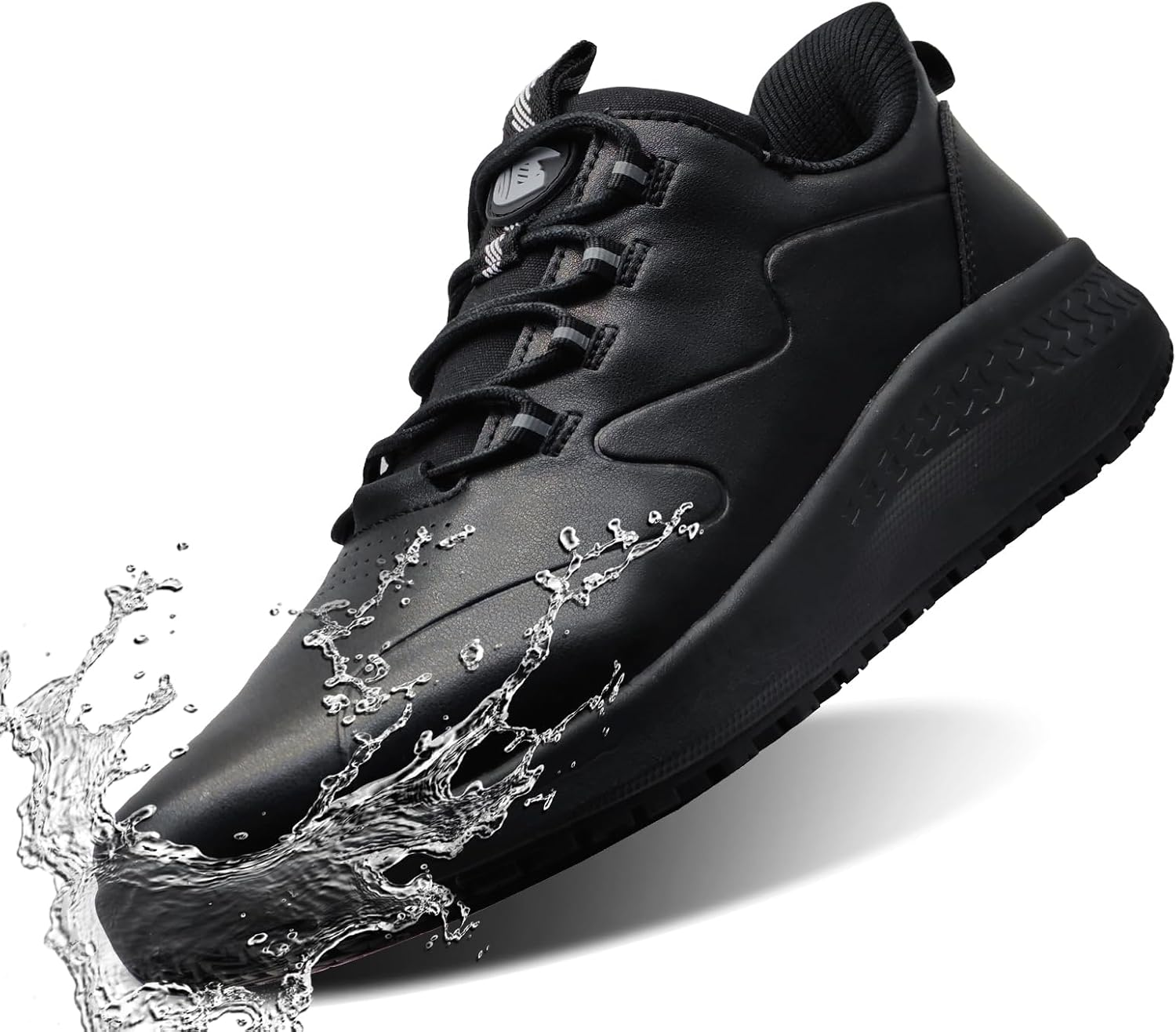 Delobi Non Slip Work Shoes for Men Slip on Waterproof Kitchen Chef Restaurant Walking Sneakers Comfortable Food Service Working Footwear Leather Nursing Shoe image number 5