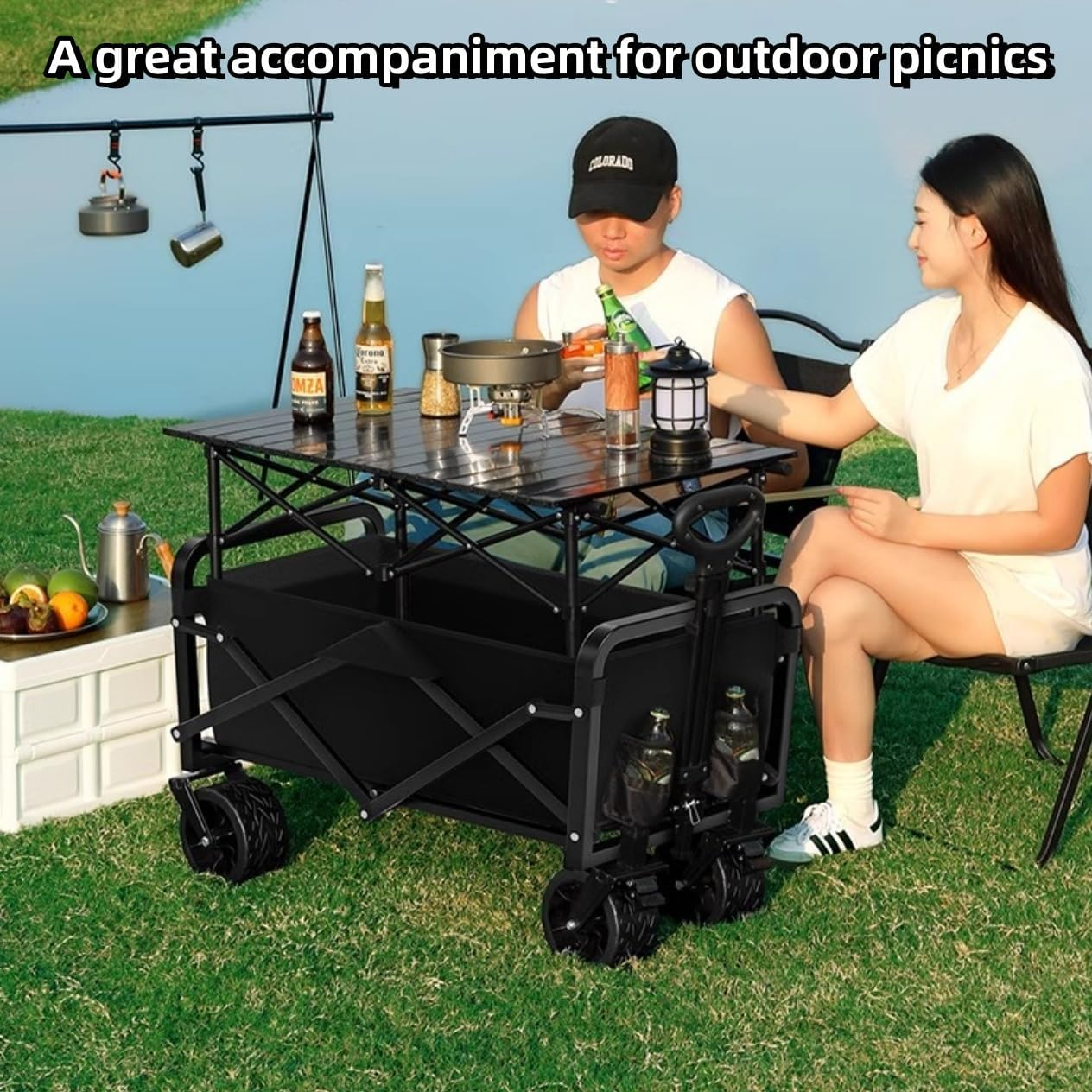 Wagon Cart Foldable Collapsible Wagon Heavy Duty Beach Cart, Folding Wagon with 360&deg;All-Terrain Wheels, 500LB Large Capacity Portable Utility Grocery Wagon for Beach,Travel, Camping, Garden image number 1