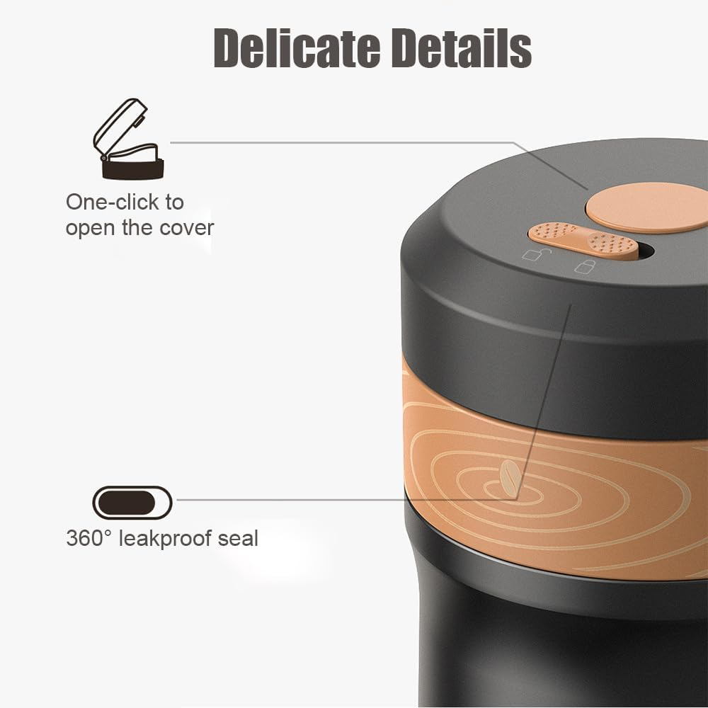 Domary French Press Coffee Maker for Travel 2-Layer Filter Mesh Double Walled Stainless Steel Vacuum Insulated Coffee Maker Cup for Coffee Tea Portable French Press Mug for Travel Office