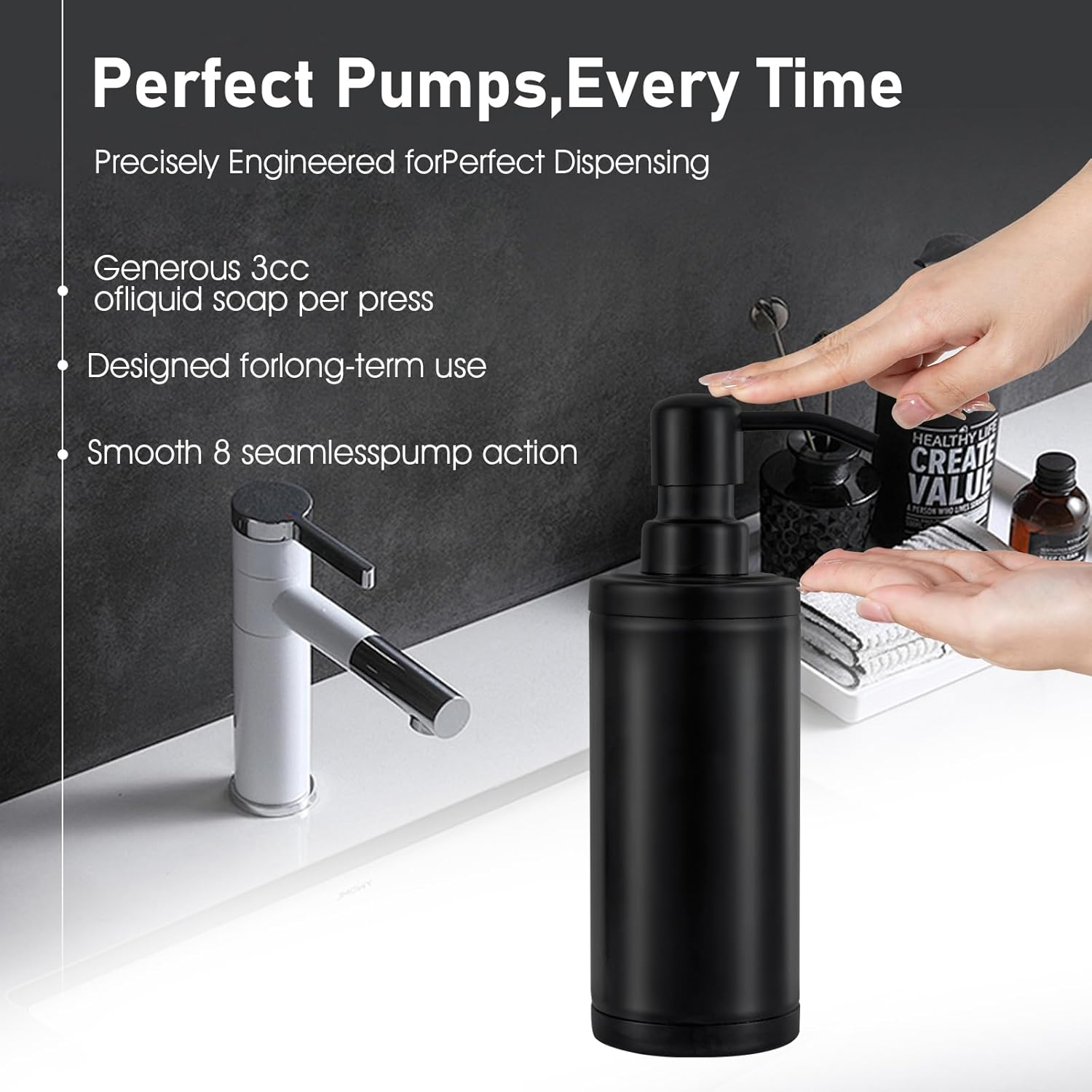GAPPO Matte Black Soap Dispenser Stainless Steel Metal Pump Hand Lotion Bottle for Bathroom, Bedroom and Kitchen image number 1