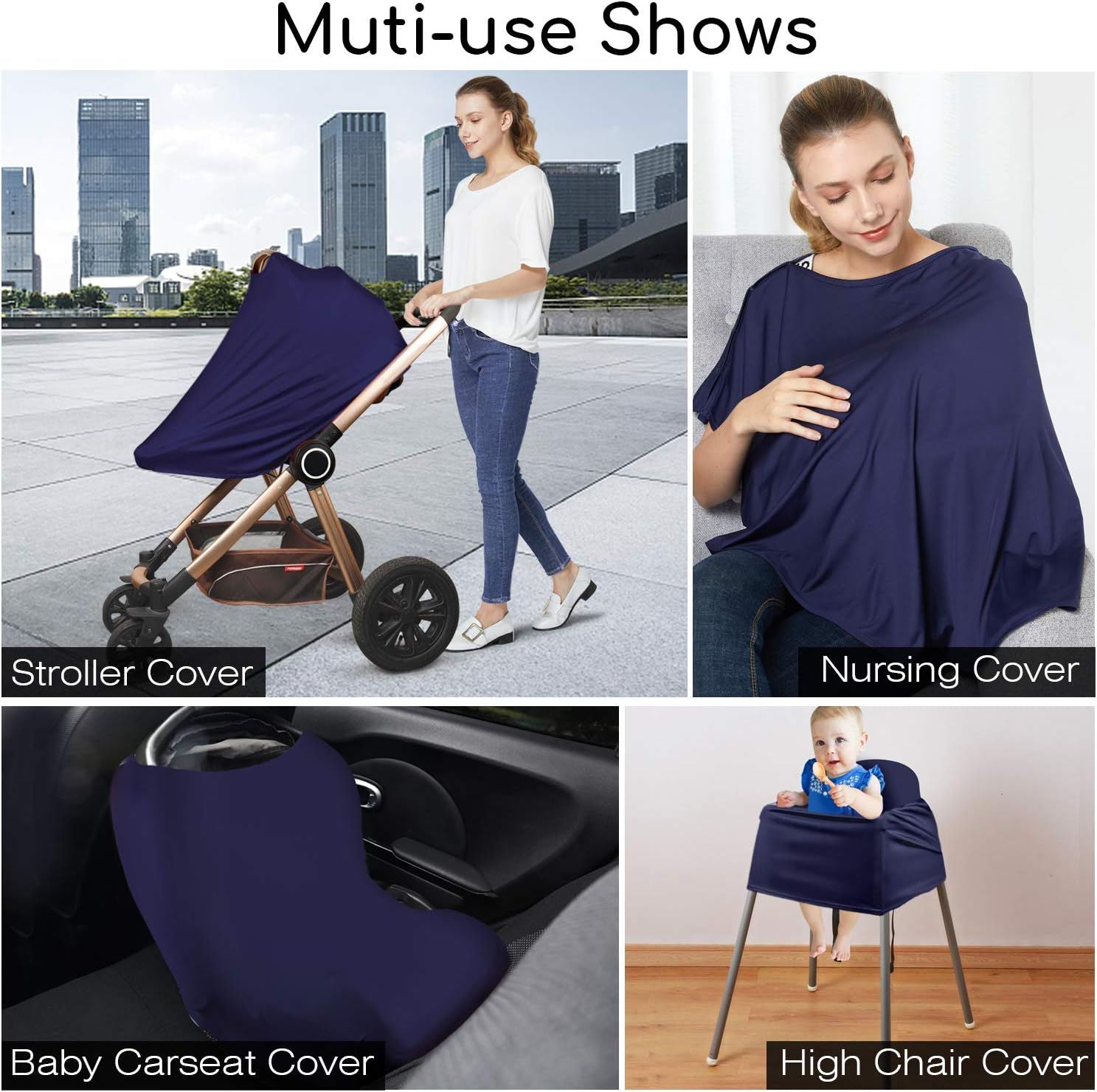 Nursing Cover & Baby Nursing Poncho,Multi Use Breastfeeding Cover for Carseat Canopy, High Seat Cover, Stroller Cover, Shopping Cart Cover,Nursing Scarf for Boy and Girl by (Blue) image number 2